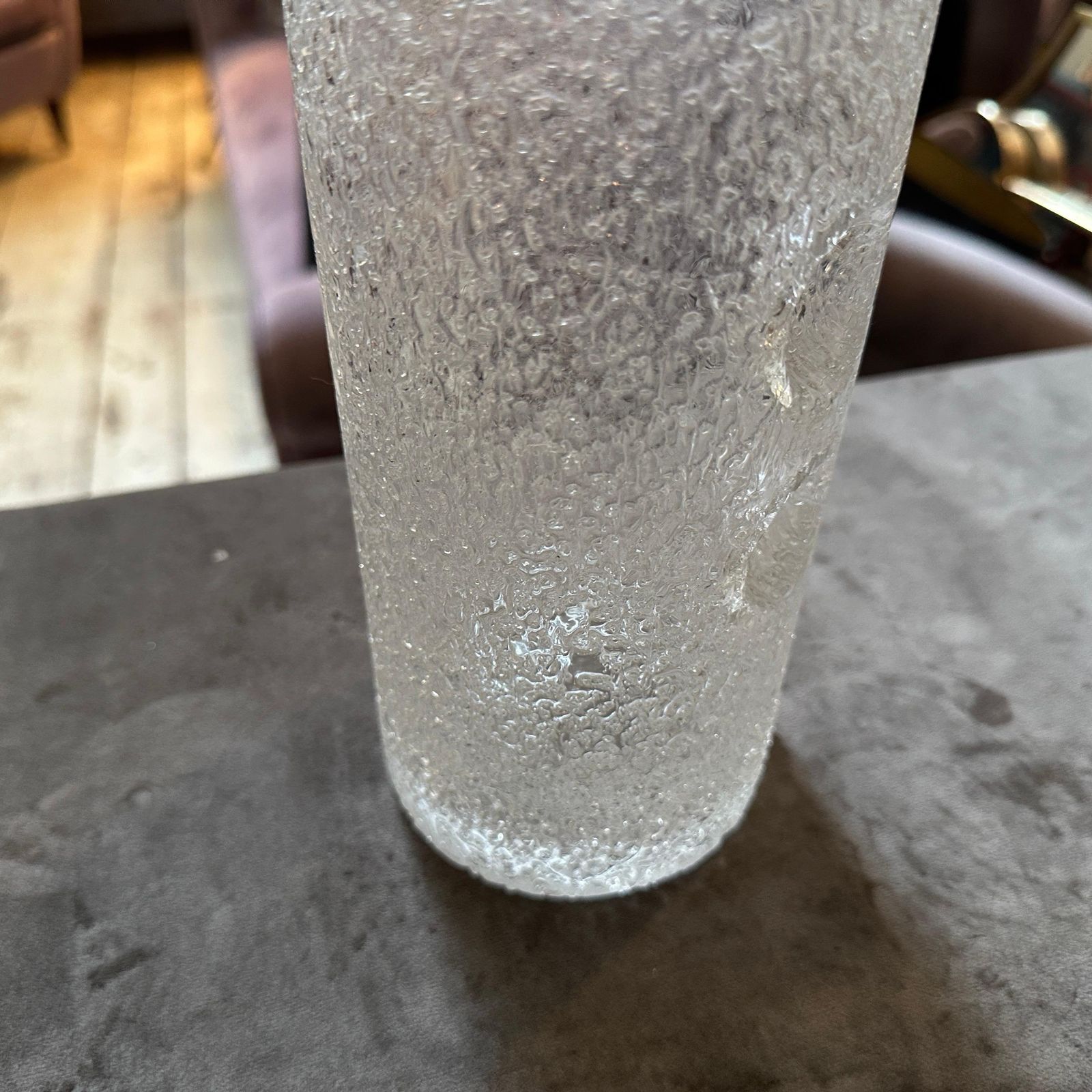 photo for sale 1980s Brutalist Clear Glass Cylinder Vase By Jan Gabrhel