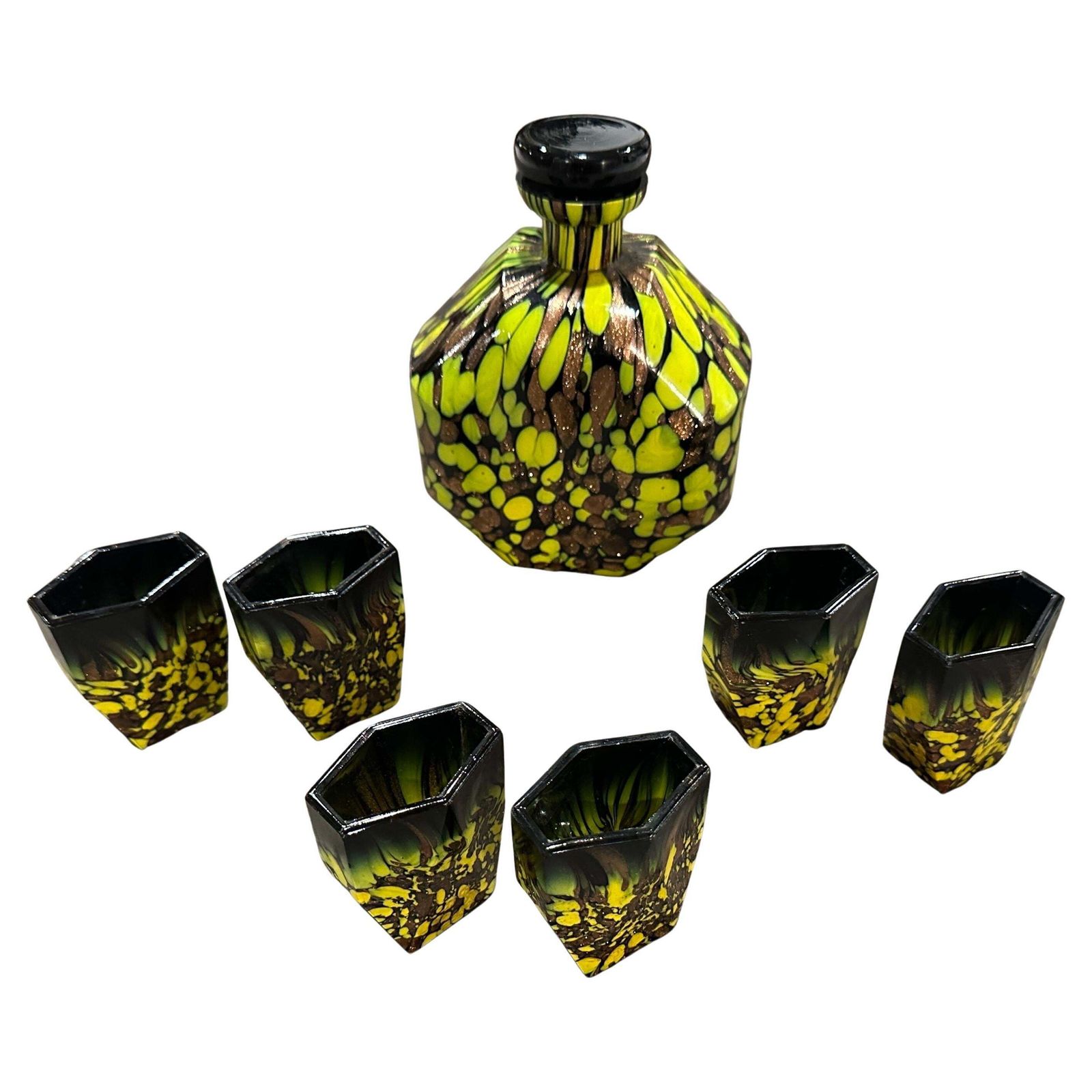 1940s Art Deco Aventurine Murano Glass Rosolio Set