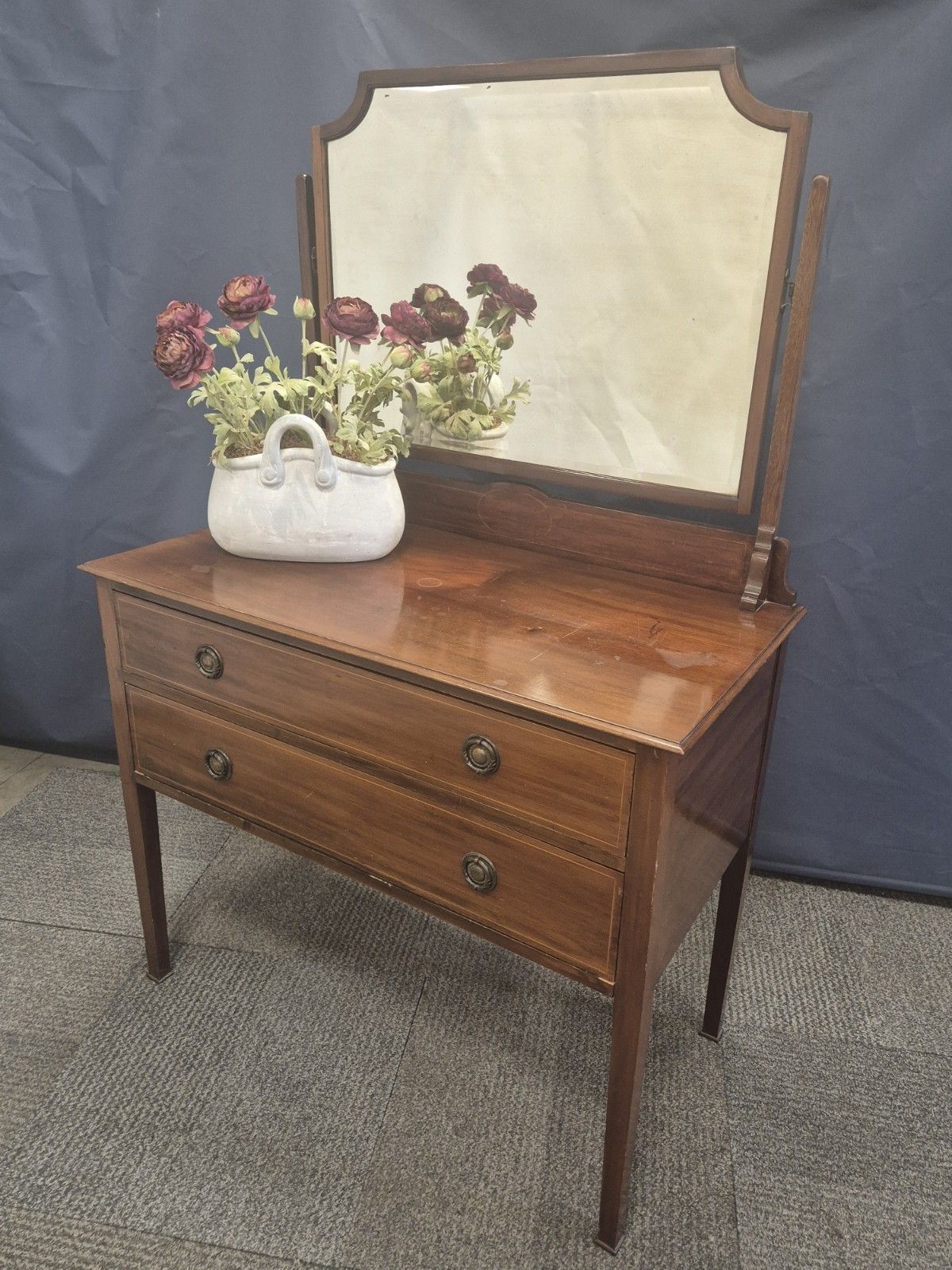 Small Edwardian Mahogany Two Door Dresser With Mirror