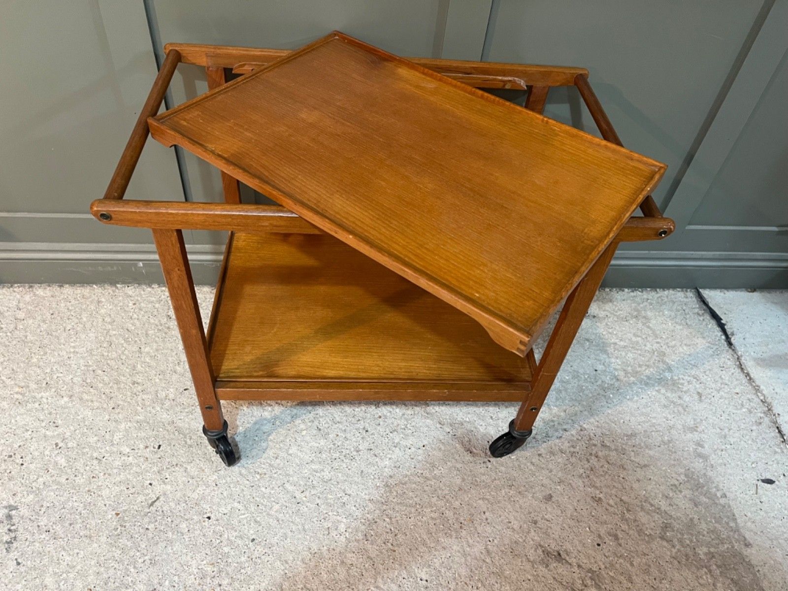 photo for sale Vintage Teak Drinks Trolley Circa 1960’s Removable Trays Made By Staples