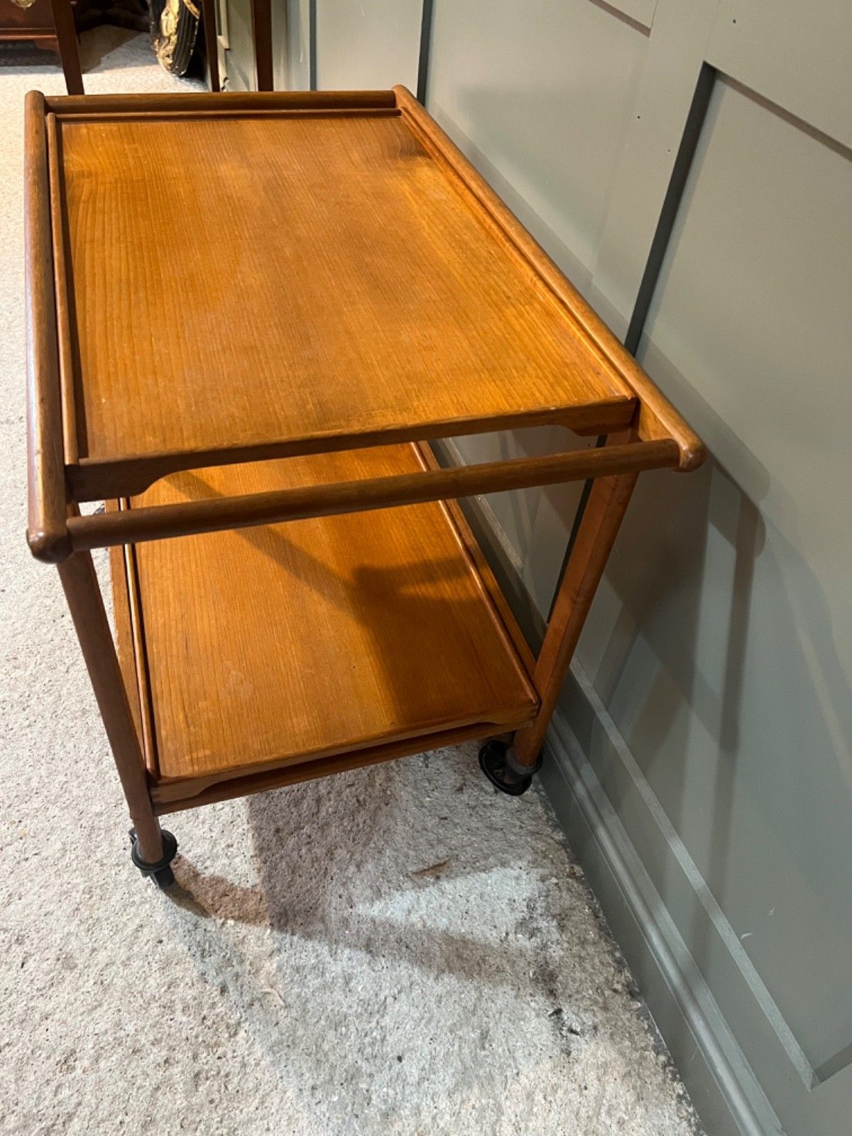 Furniture Vintage Teak Drinks Trolley Circa 1960’s Removable Trays Made By Staples photo