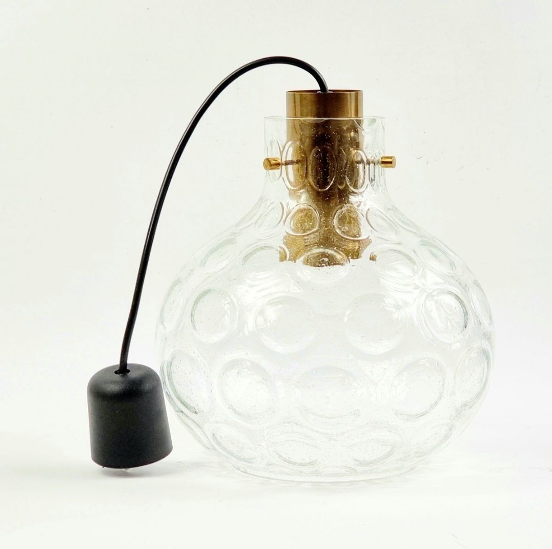 Mid Century Bubble Glass & Brass Pendant By Helena Tynell For Limburg, Germany, 1960s photo 365.0