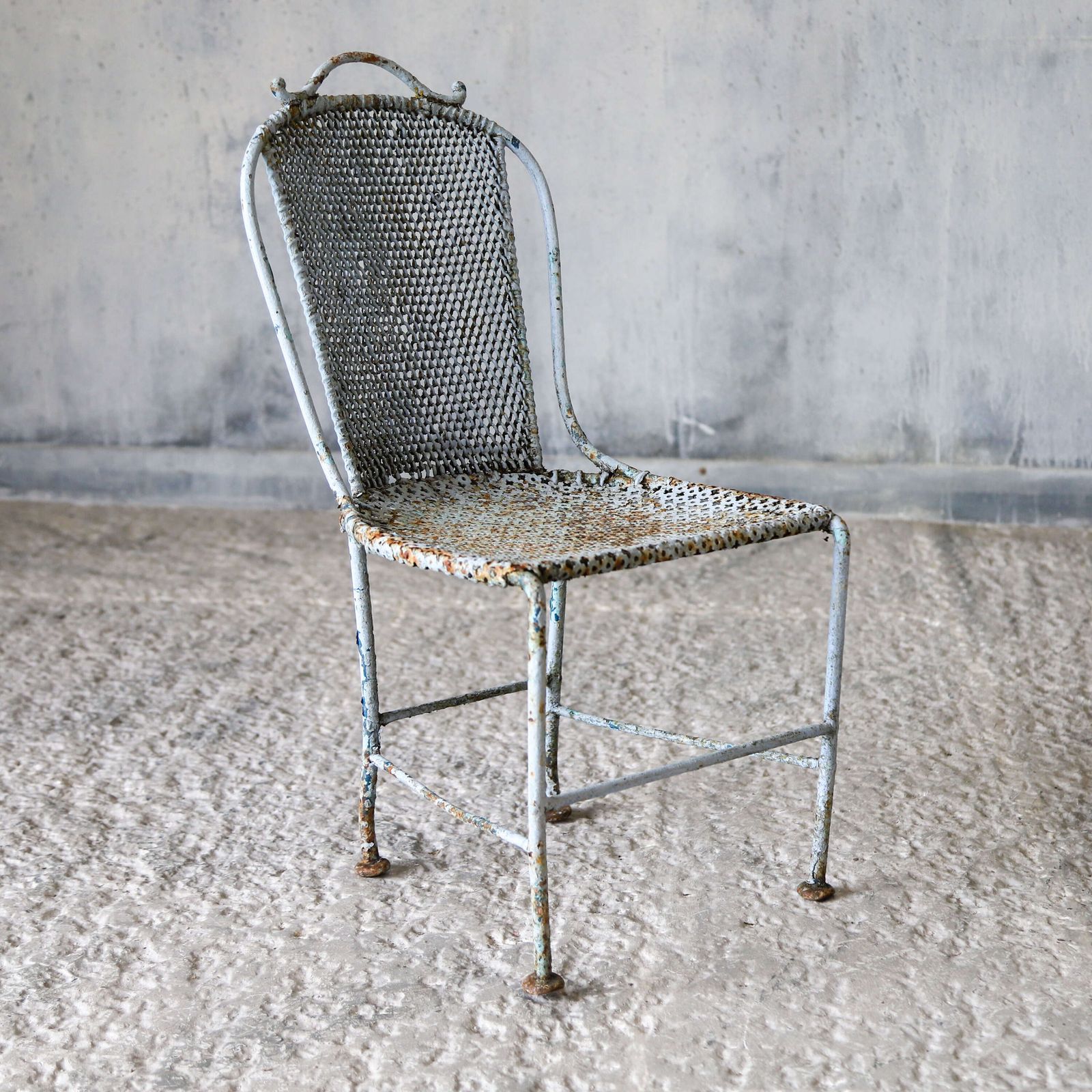 19th C French Wrought Iron Child’s Chair, Late 1800s   Original Soft Blue Paint photo 325.0