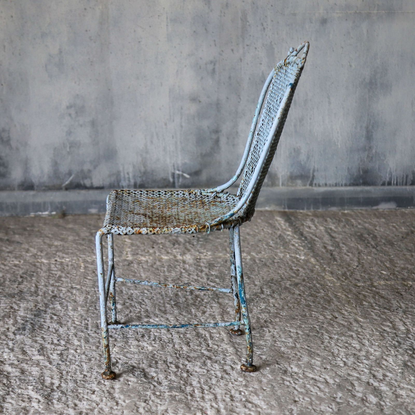 photo for sale 19th C French Wrought Iron Child’s Chair, Late 1800s   Original Soft Blue Paint