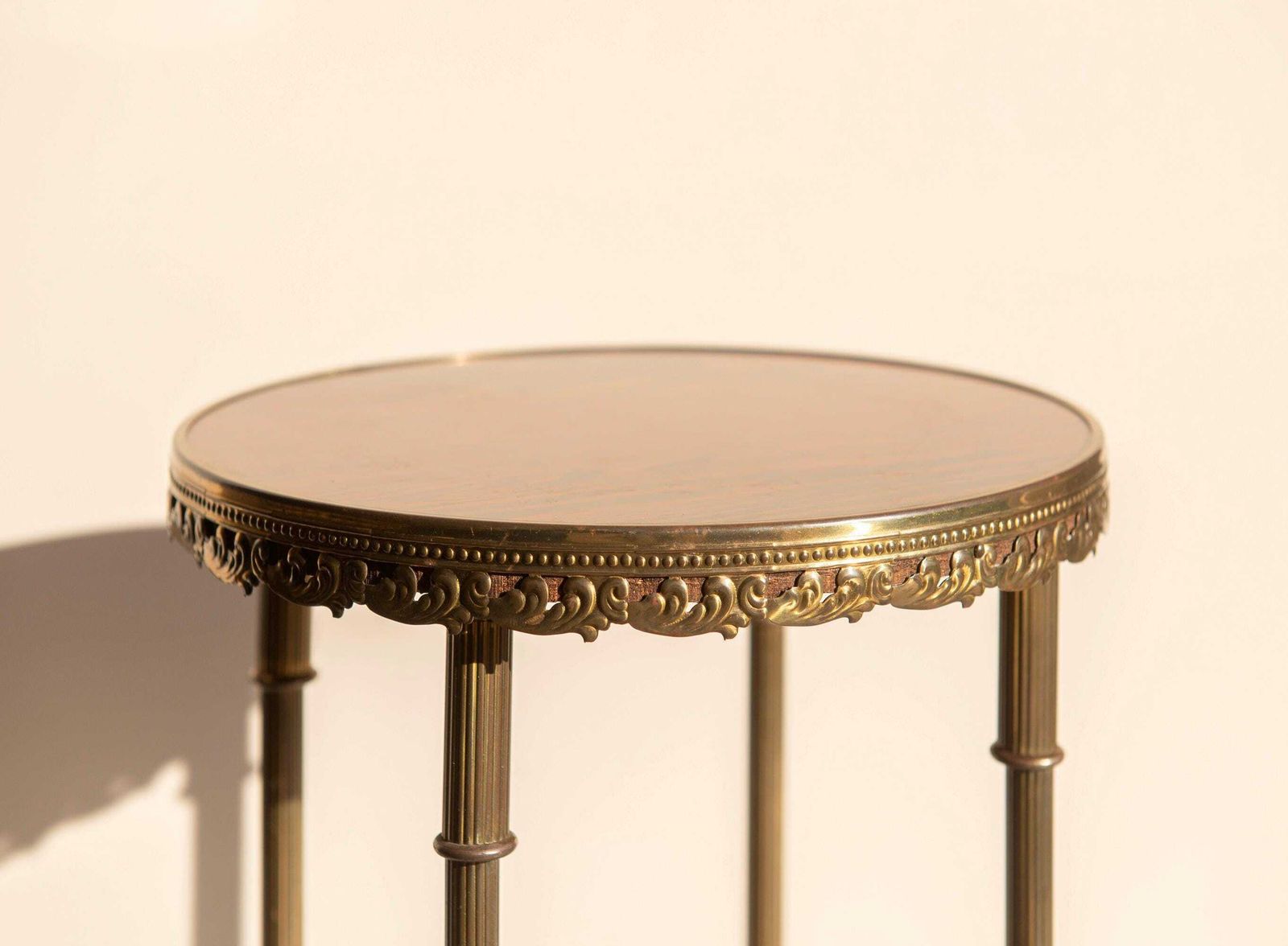 Brass Round Side Table, Hollywood Regency, Vintage Plant Stand, 1950s Design, Mid Century Golden Stool photo furniture