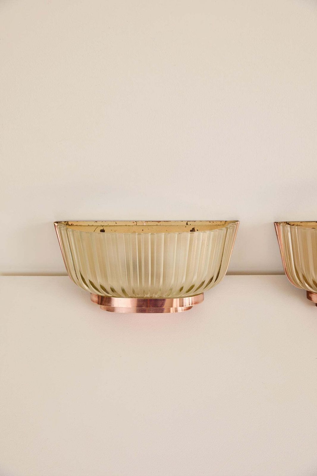 Pair Of Art Deco Brass And Glass Wall Lights By Seguso photo buy