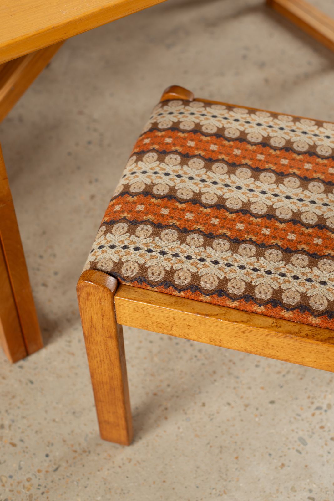 photo furniture Set Of 4 Pine Chairs With Original Wool Upholstery, C1960
