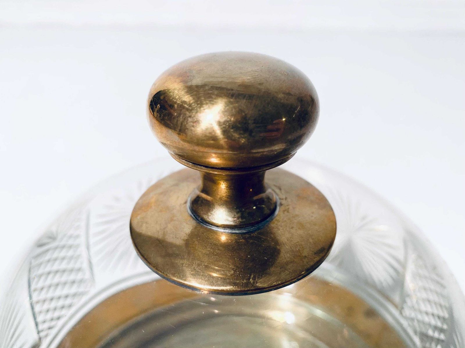 Vintage Brass Cheese Bell With Crystal Glass Lid Serving Dome / 1960s Vintage Decor photo vintage