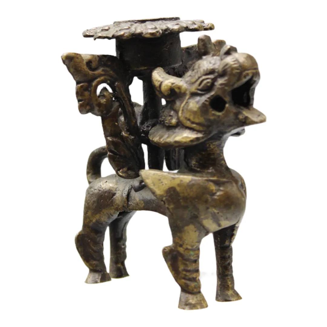 Antique Brass Dog Of Fo Candlesticks, 1920s, Set Of 2 photo buy