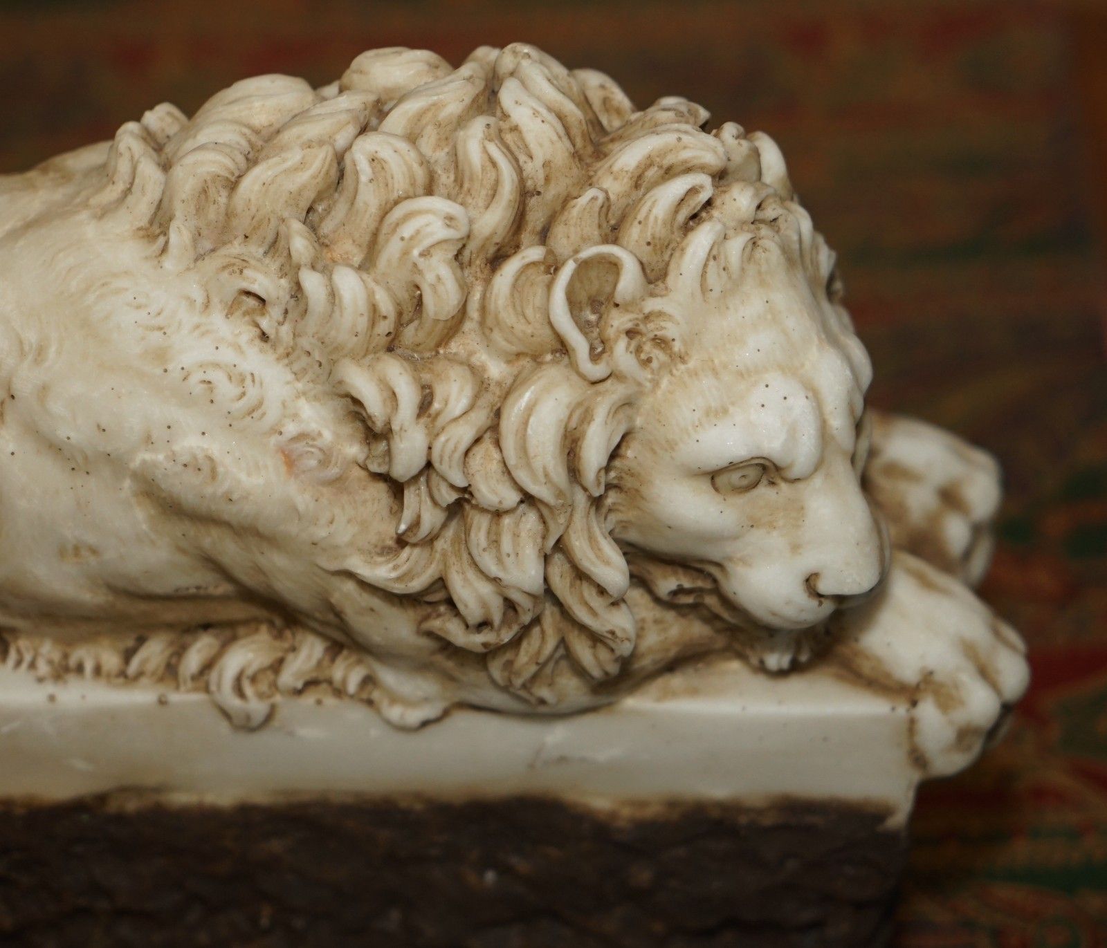 Fine Pair Of Antique 19th Century Italian Alabaster Lions After Antonio Canova photo vinterior