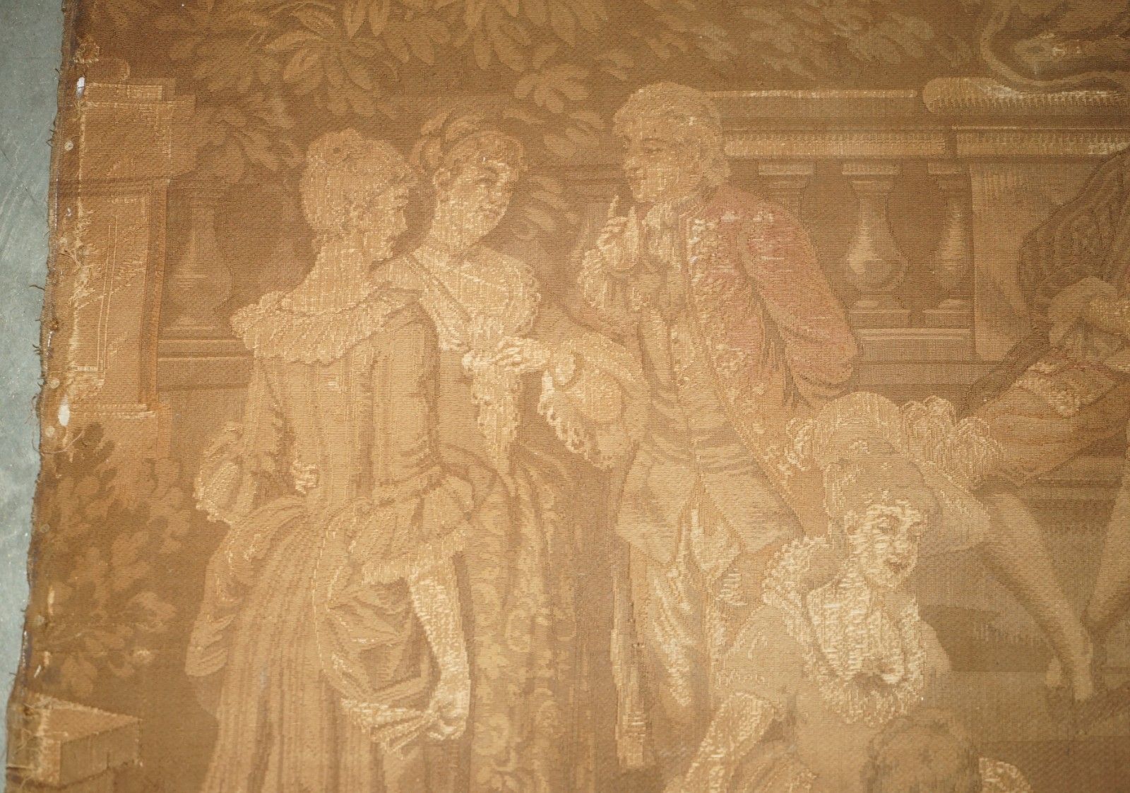 photo for sale Antique Cir 1880 Tapestry Depicting Watteau Esque Figures After Antoine Watteau