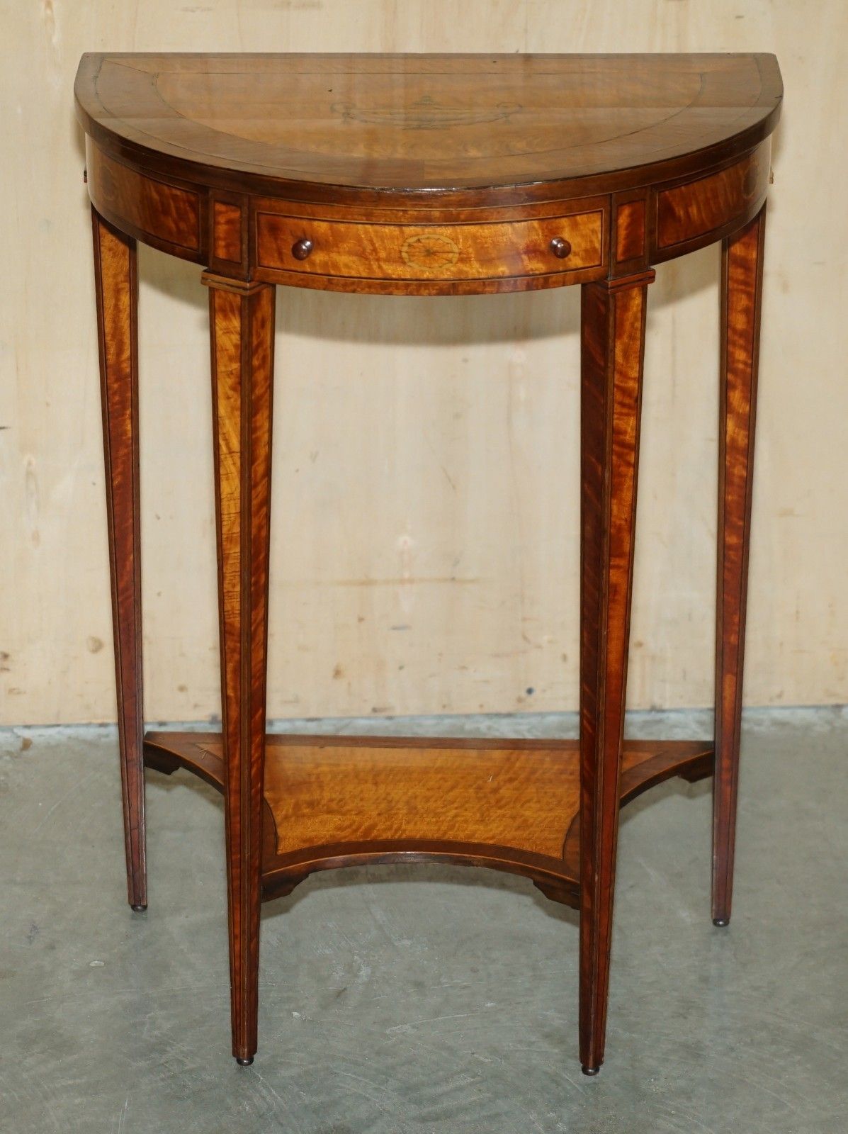 Important Pair Of Museum Quality Sheraton Satinwood Demi Lune Console Tables photo Furniture