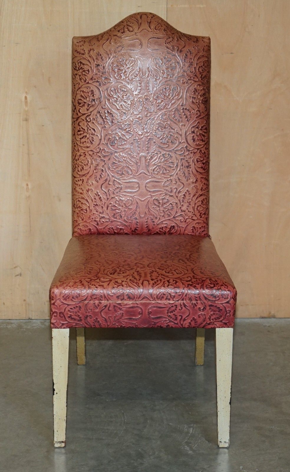 Eight Modern Large Leather Embossed Contemporary Dining Chairs Painted Frames 8 photo Furniture