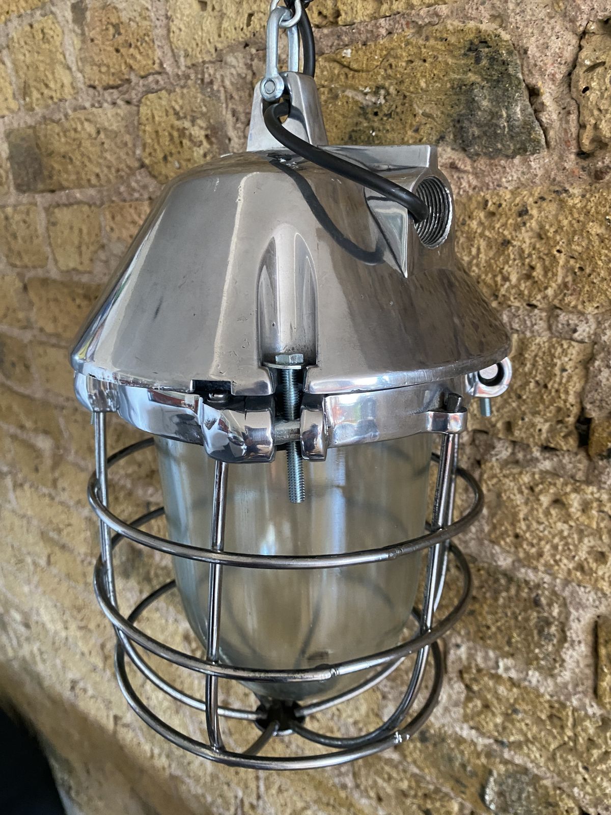Large Industrial Cast Aluminium Cage Pendant Polish From Polam Wilkasy, 1970s      Explosion Proof Light photo 189.0