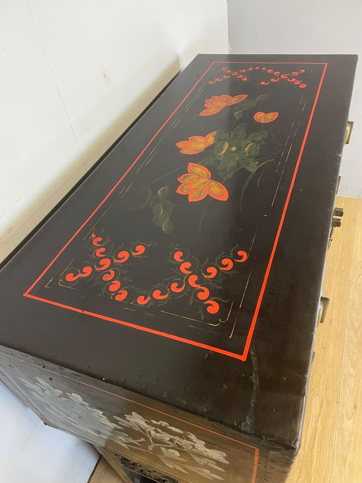 Antique Oriental Black Lacquered Cabinet On A Carved Stand Circa 1900 photo Furniture