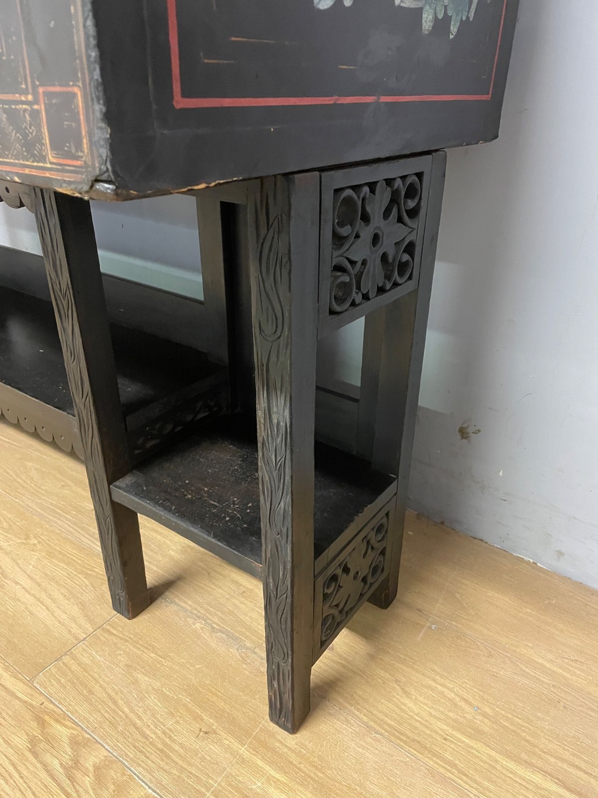 Antique Oriental Black Lacquered Cabinet On A Carved Stand Circa 1900 photo buy