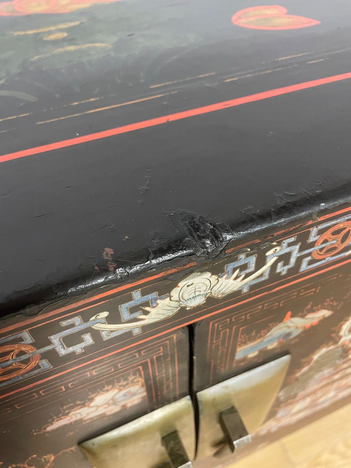photo for sale Antique Oriental Black Lacquered Cabinet On A Carved Stand Circa 1900