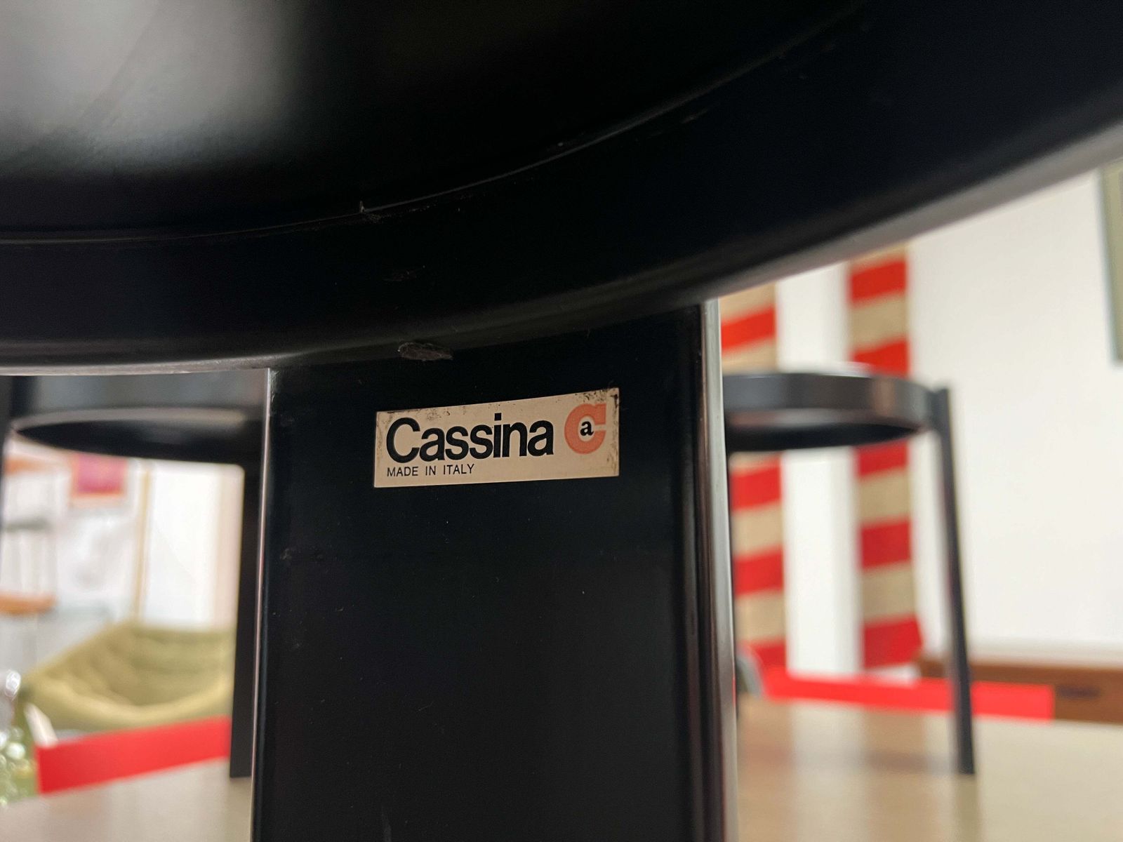 photo for sale Cassina, Vintage Italian Nest Of 4 Tables With Cream Tops And Black Frames