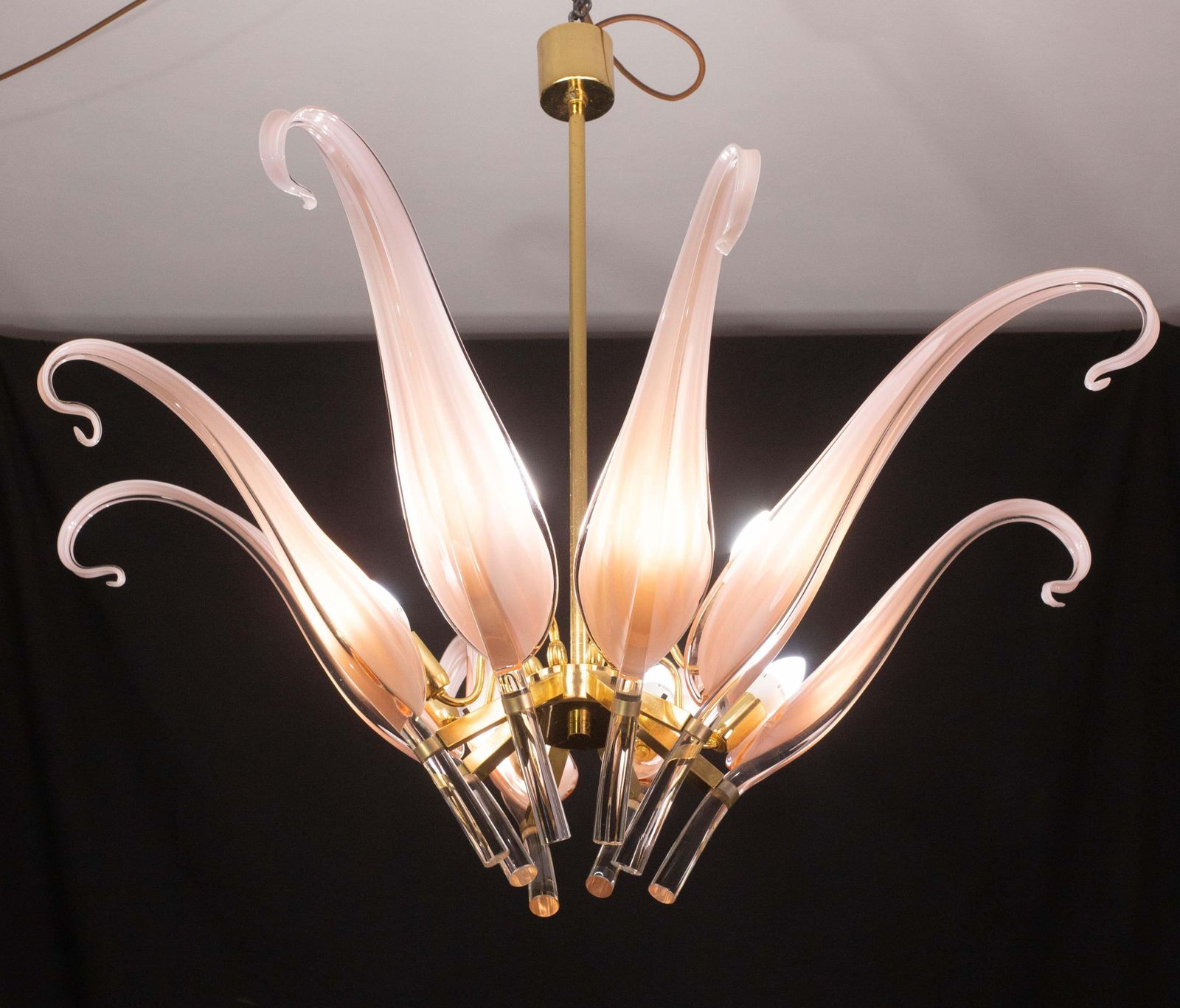 Extraordinary Pink Murano Glass Leaves Chandelier Large Size By Franco Luce photo for sale