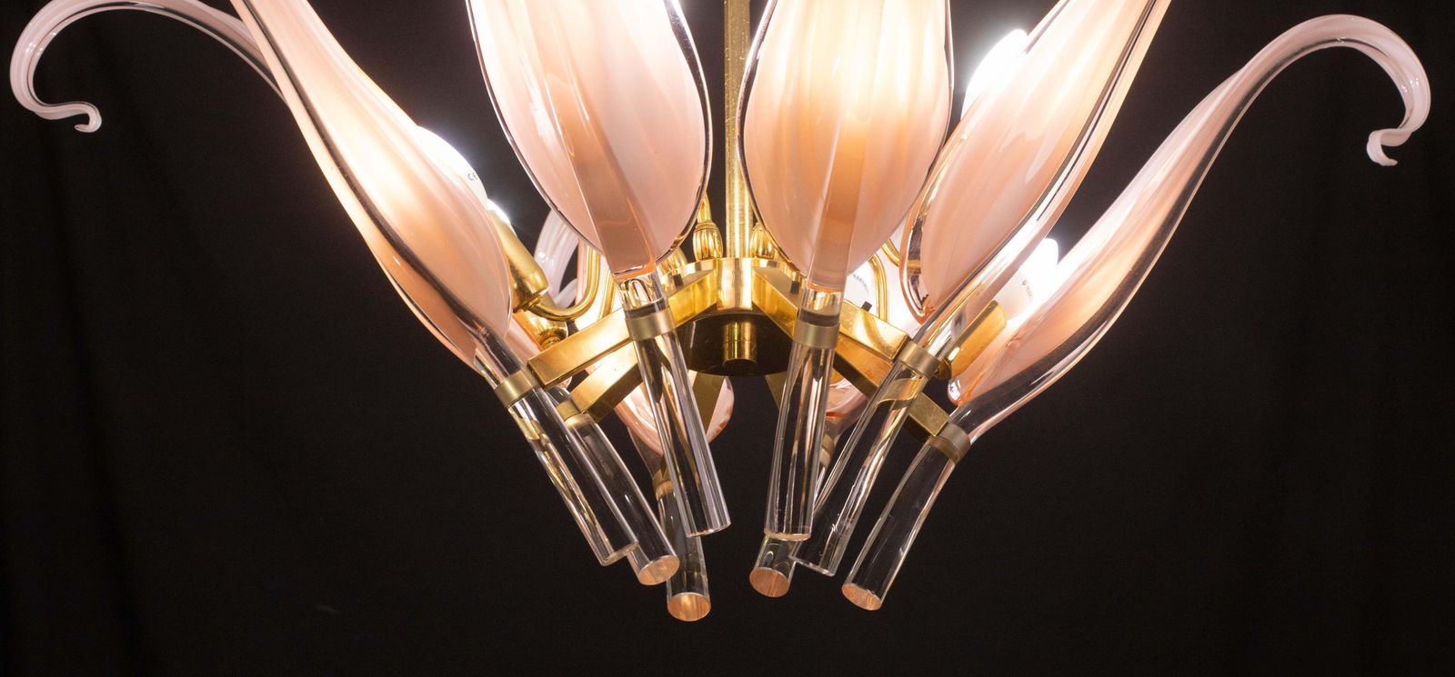 Extraordinary Pink Murano Glass Leaves Chandelier Large Size By Franco Luce photo 7977.0