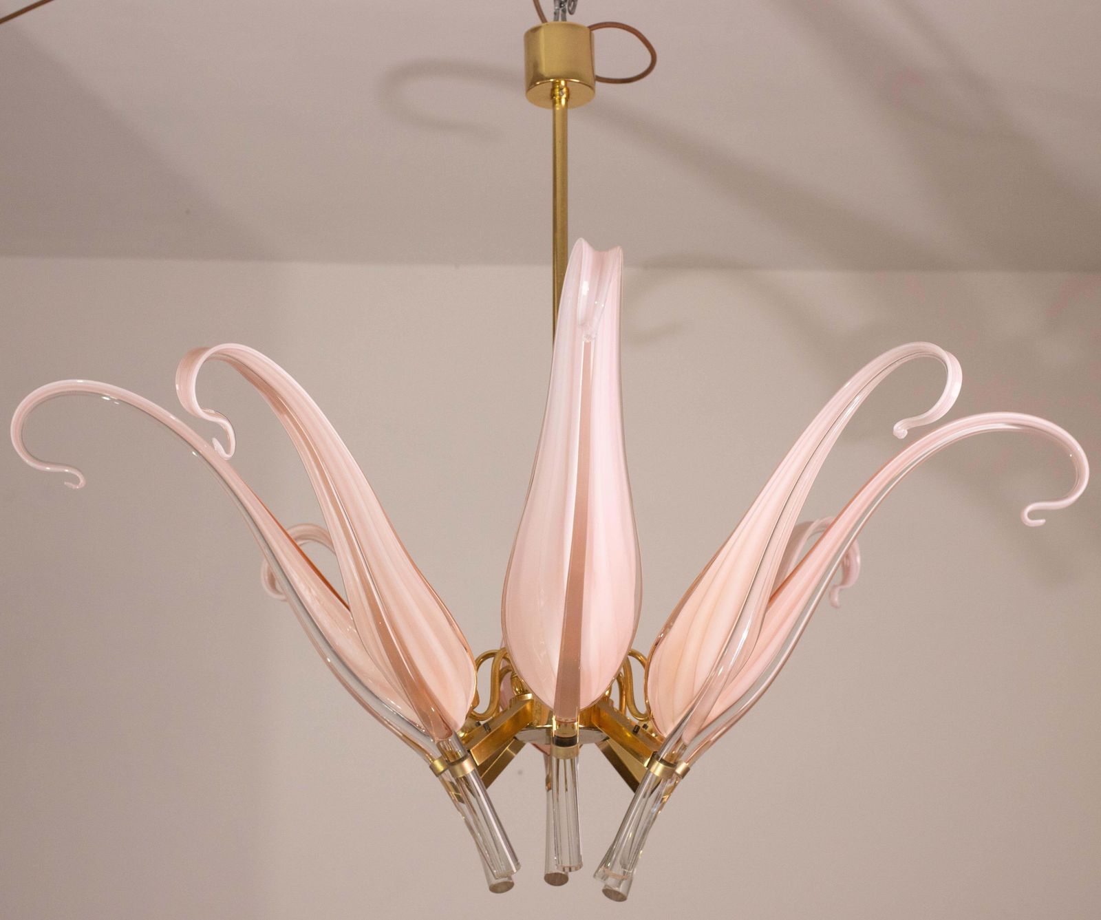 Extraordinary Pink Murano Glass Leaves Chandelier Large Size By Franco Luce photo vintage
