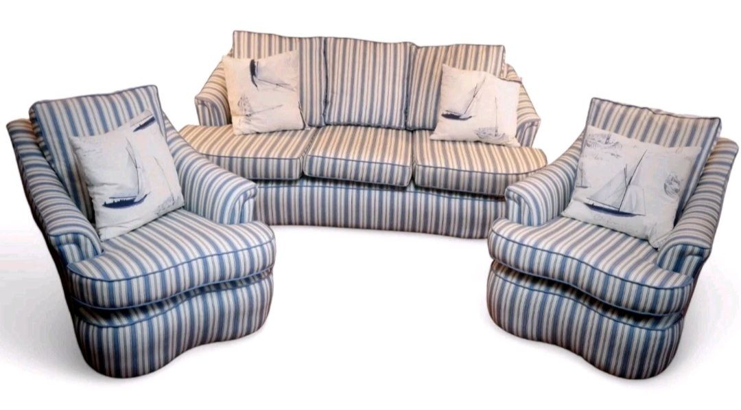 Stunning Colefax And Fowler Club Sofa With Pair Armchairs Ticking Fabric Del