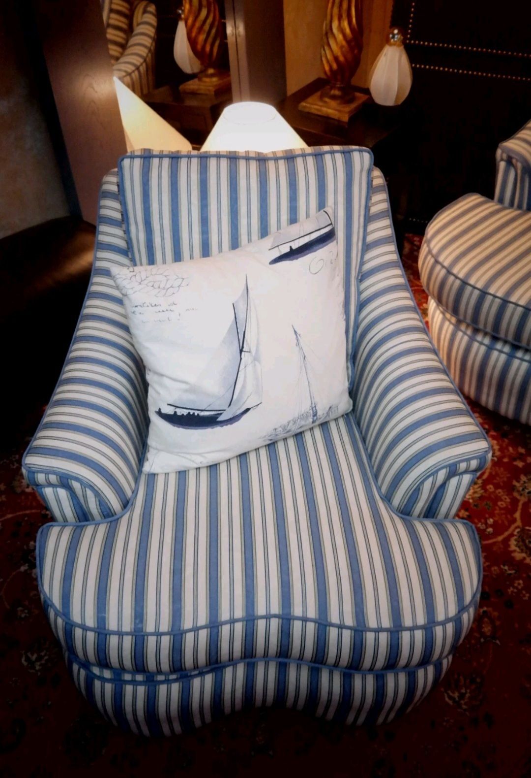 photo furniture Stunning Colefax And Fowler Club Sofa With Pair Armchairs Ticking Fabric Del
