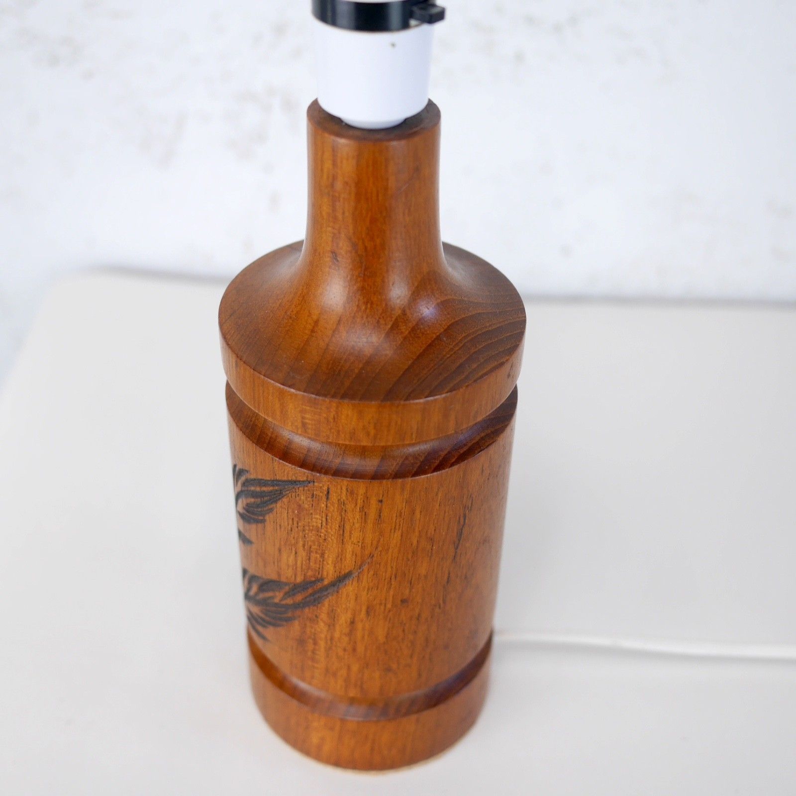 Vintage Mid Century Carved Teak Table Lamp Light Danish #102961 photo buy