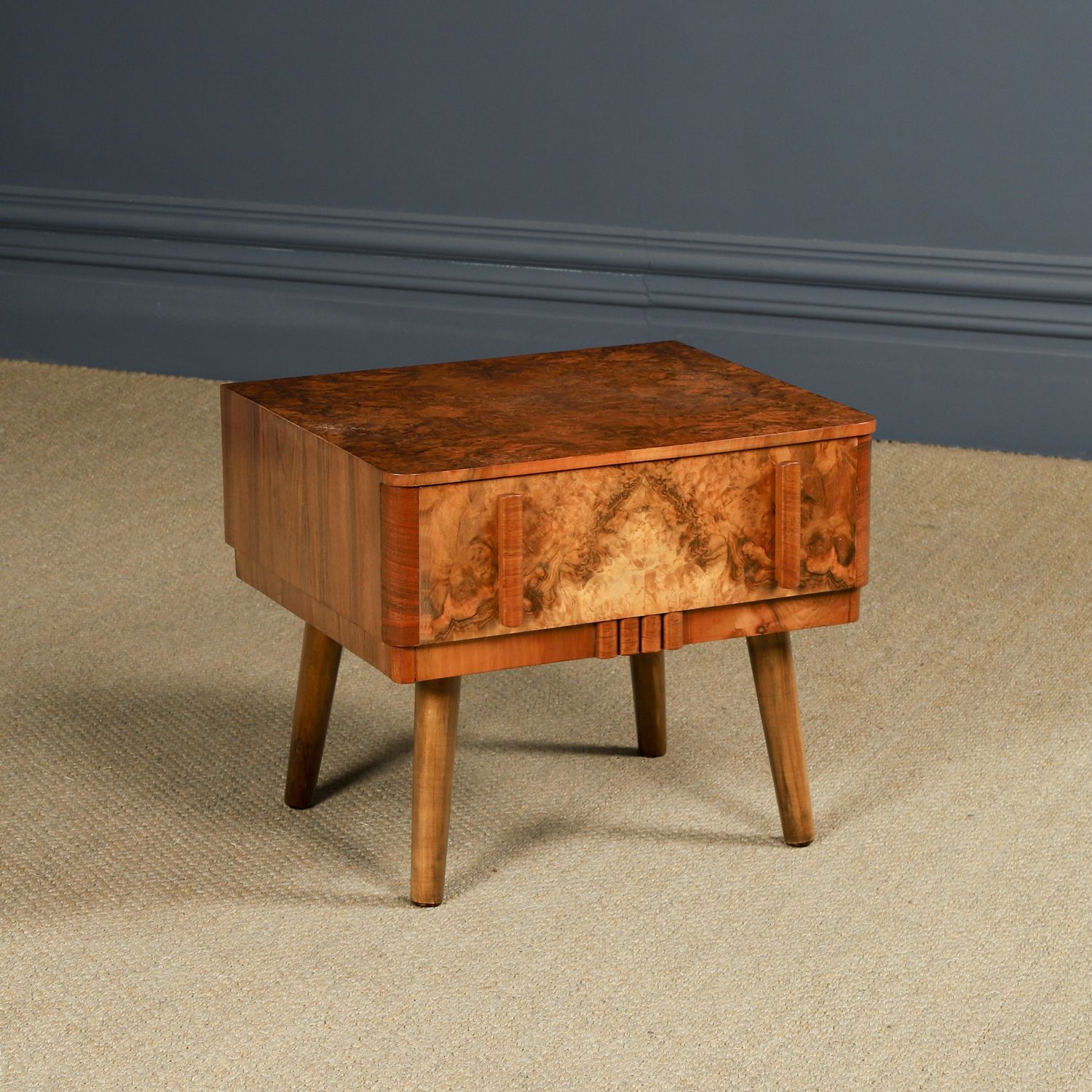 Small English Art Deco Burr Walnut Bedside / Side / Lamp Table With Drawer (Circa 1930) photo furniture