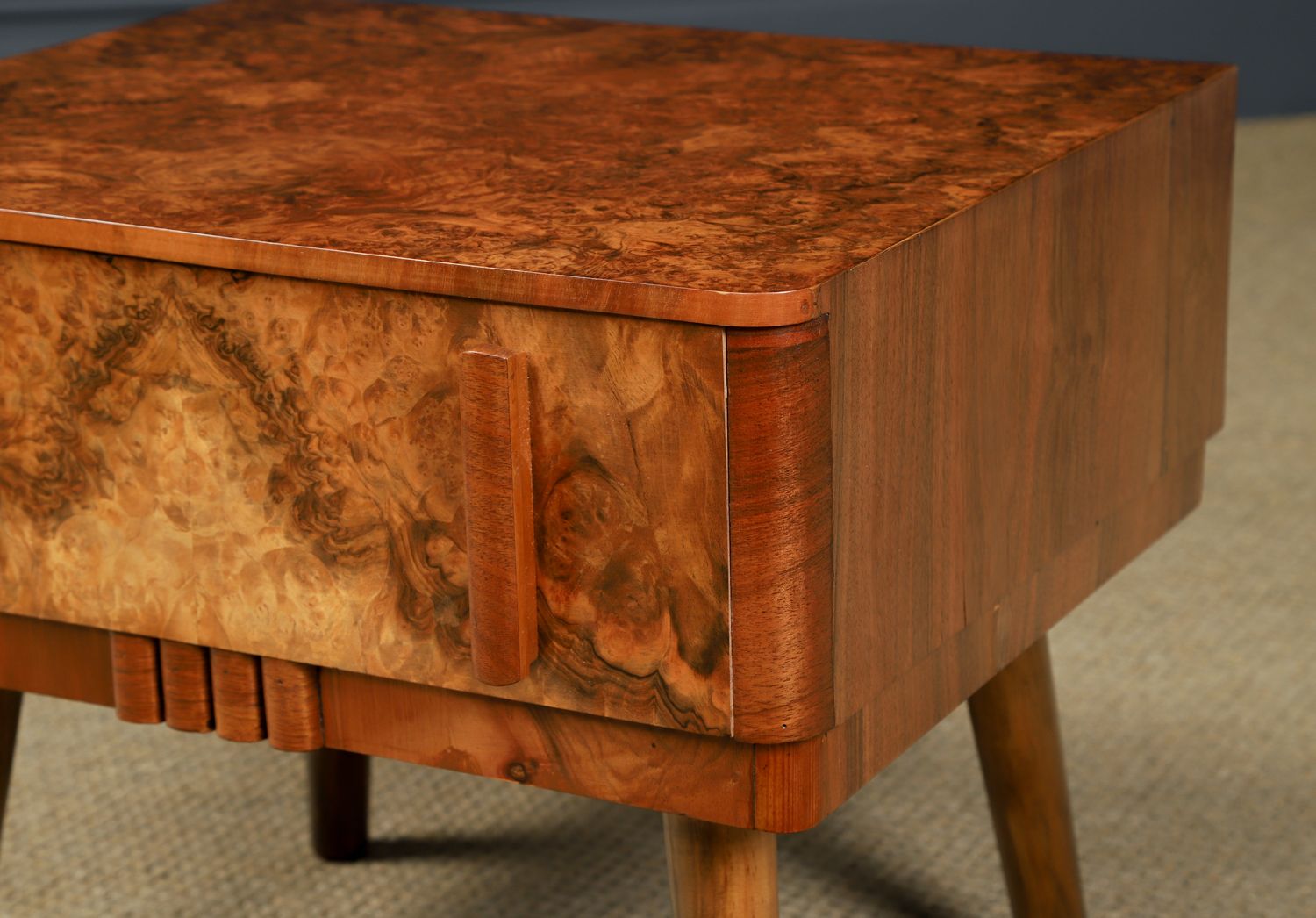 Small English Art Deco Burr Walnut Bedside / Side / Lamp Table With Drawer (Circa 1930) photo Furniture
