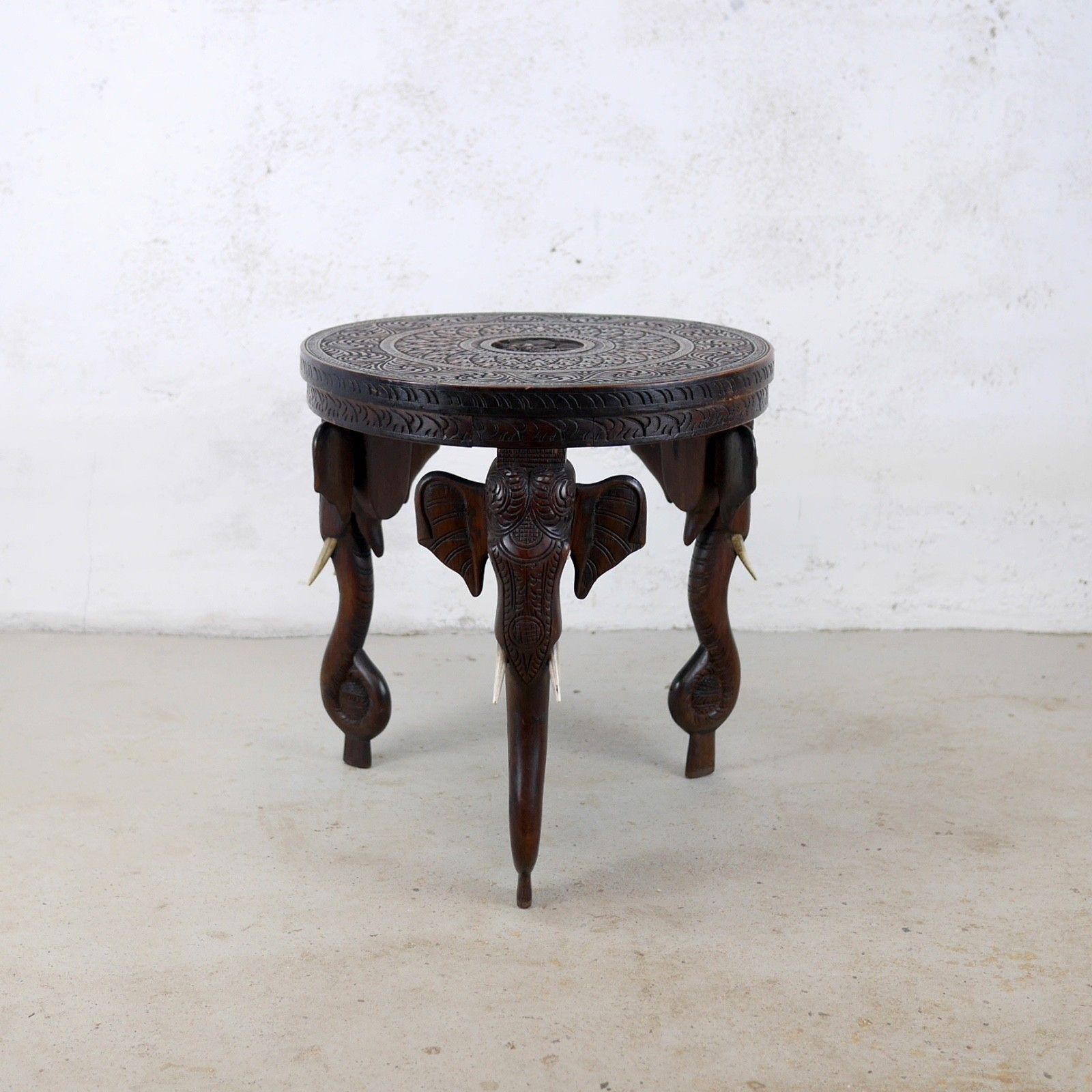 Antique Bermese Carved Hardwood Elephant Side Table Stand #102992