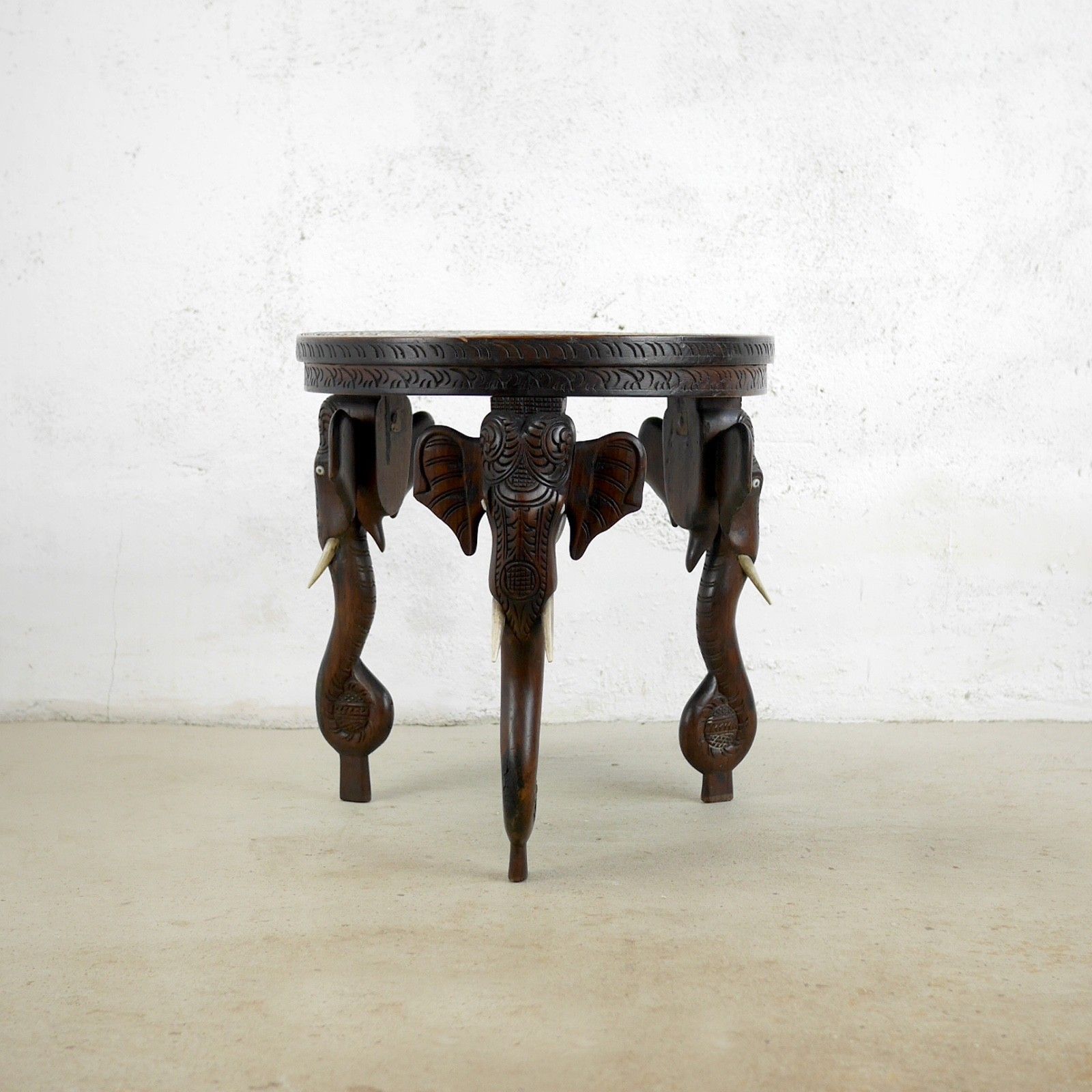 Antique Bermese Carved Hardwood Elephant Side Table Stand #102992 photo Furniture