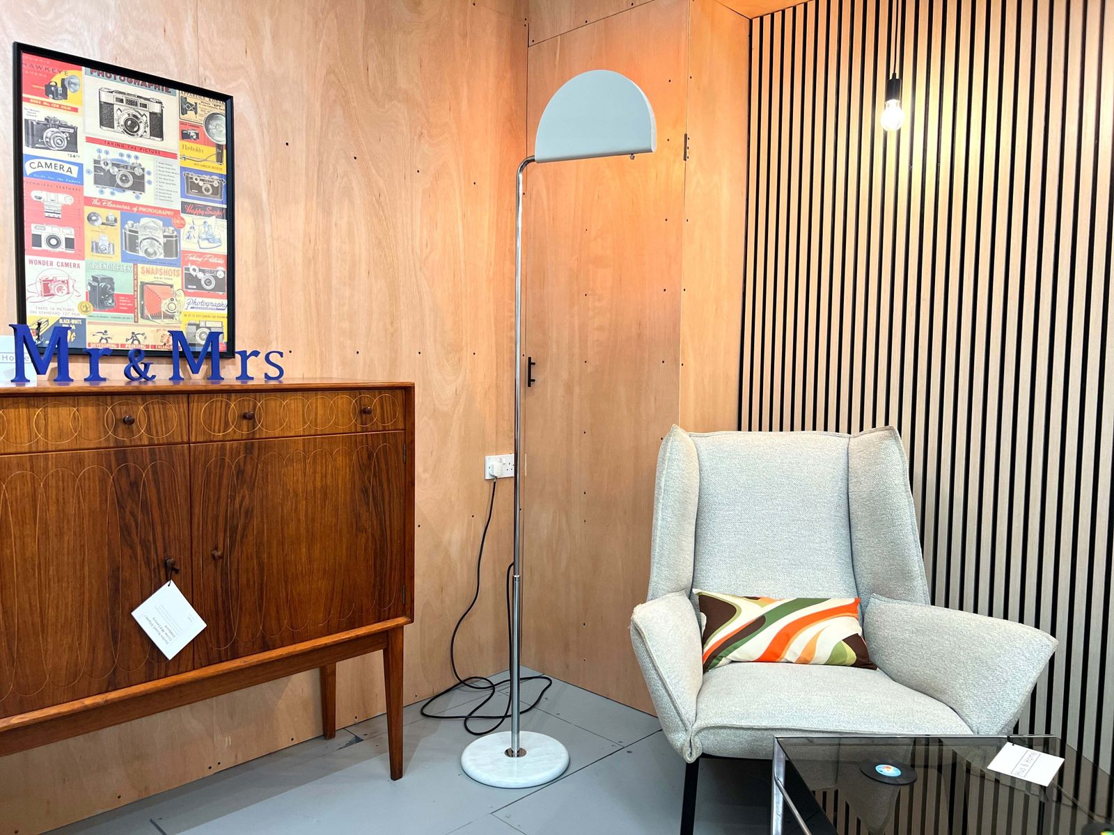 Bruno Gecchelin, Mezzaluna Floor Lamp With Marble Base And Chrome Shaft