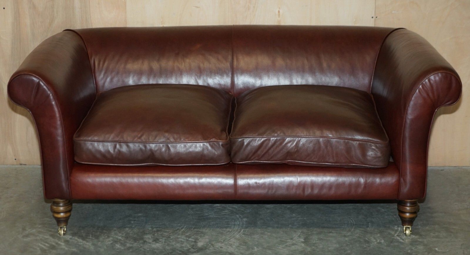 Vintage Hand Dyed Brown Leather Art Deco Three Seat Sofa Feather Filled Seat photo furniture