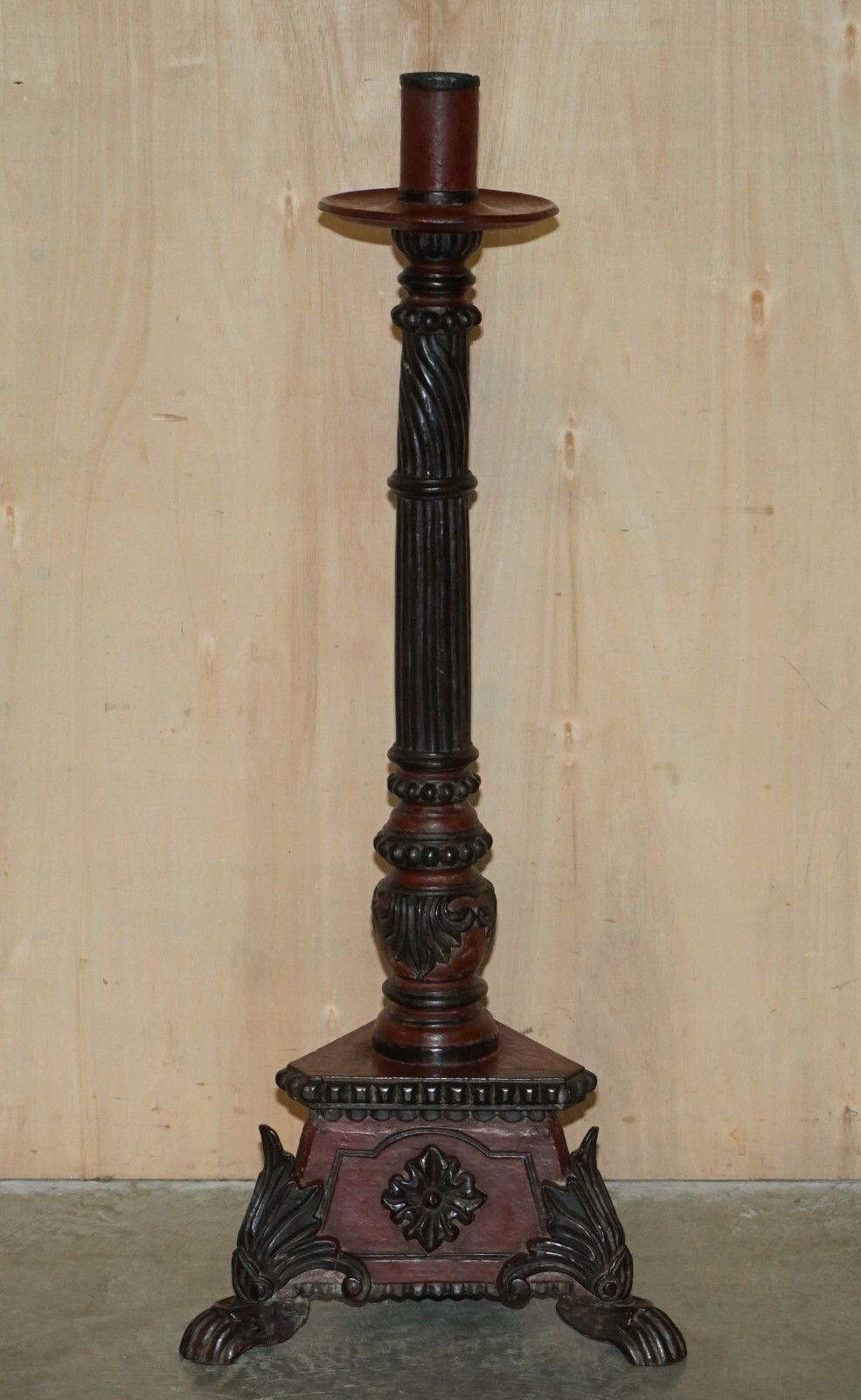 Stunning Hand Carved Circa 1800 Large Floor Standing Extra Large Candle Holder photo for sale
