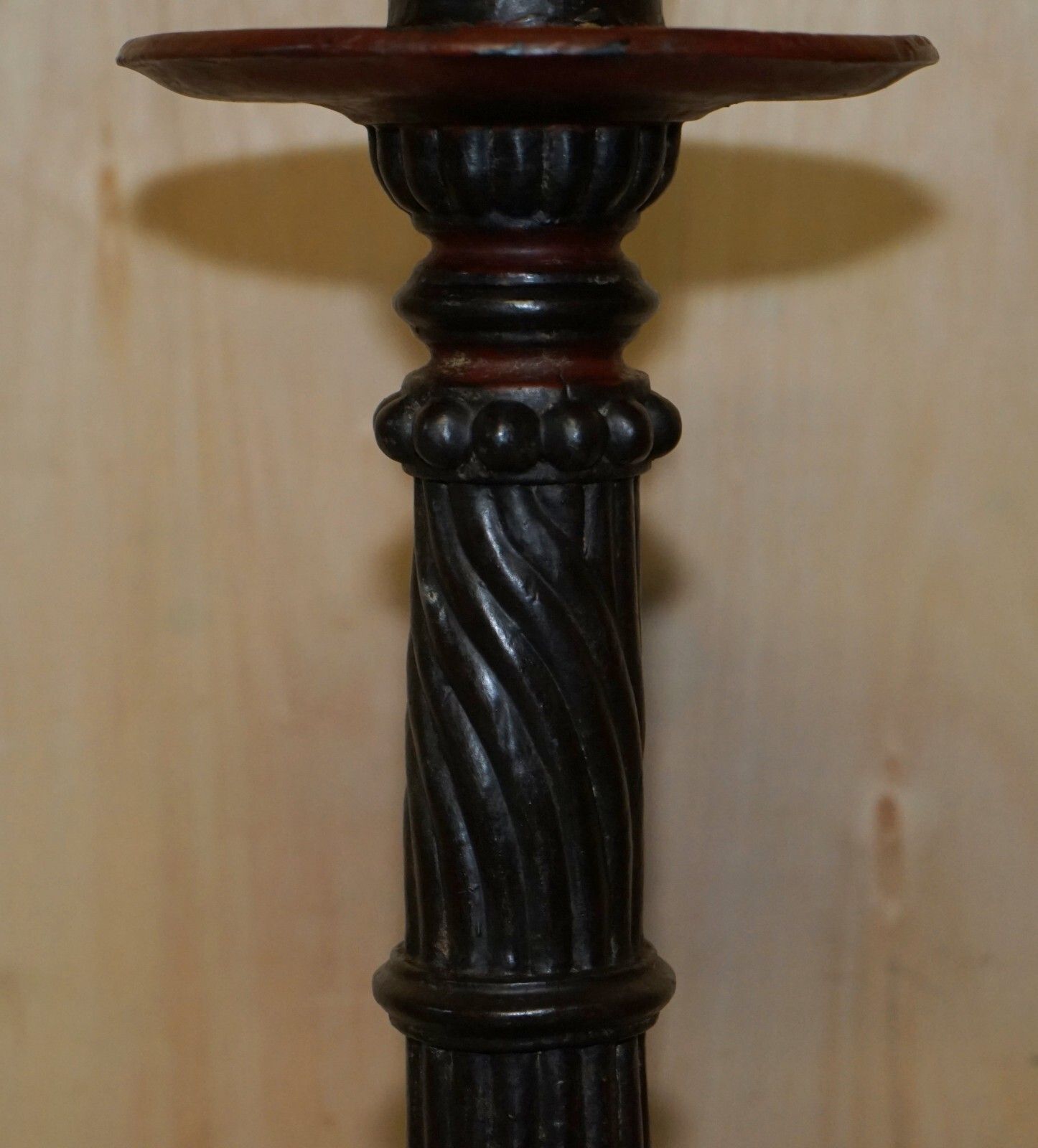 Stunning Hand Carved Circa 1800 Large Floor Standing Extra Large Candle Holder photo 2350.0