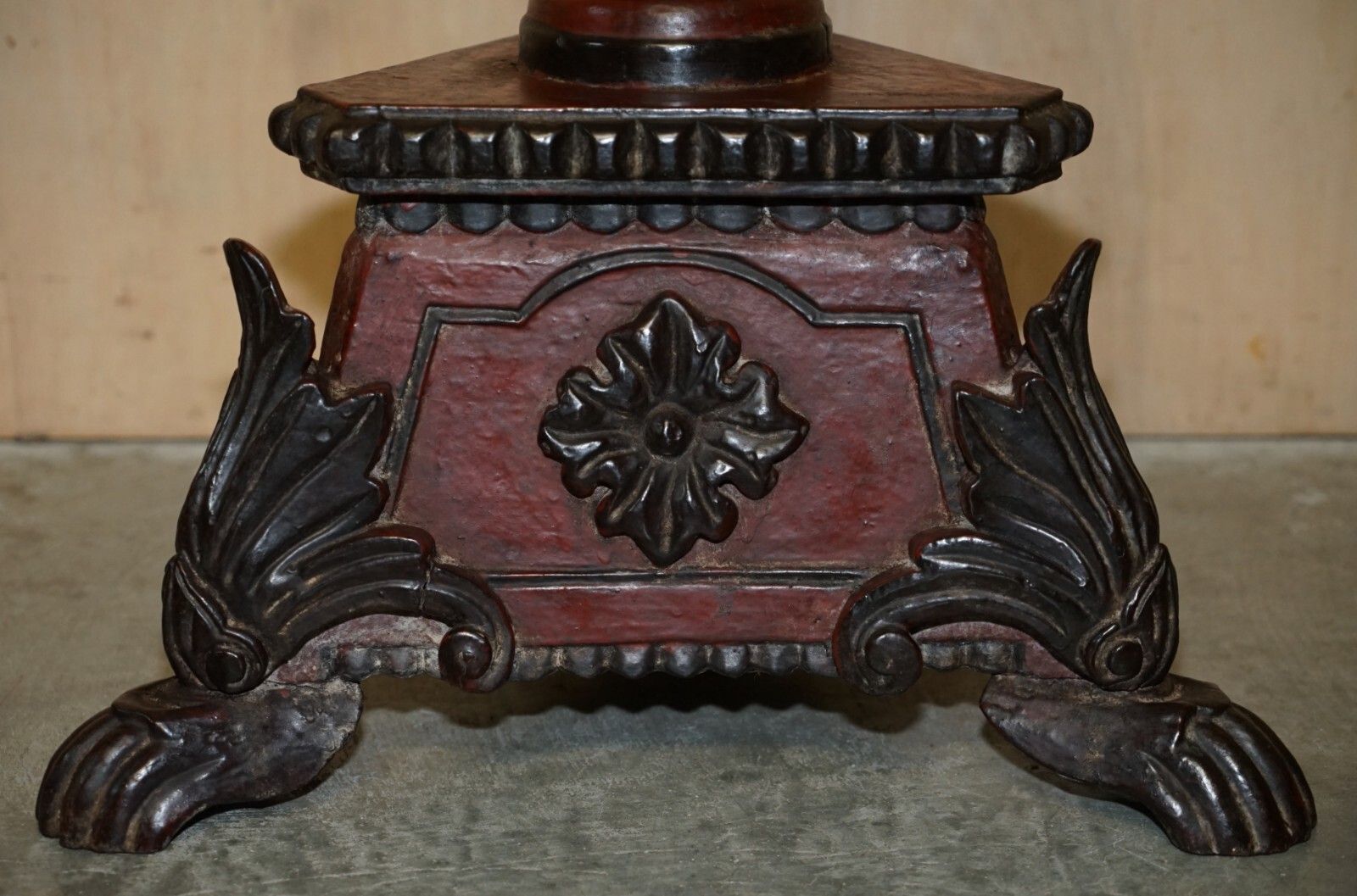 Stunning Hand Carved Circa 1800 Large Floor Standing Extra Large Candle Holder photo vintage