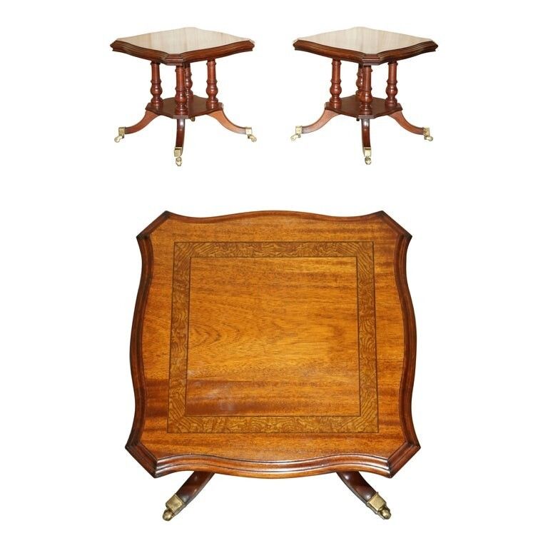 Pair Of Restored Flamed Mahogany Side End Lamp Wine Tables English Brass Castors
