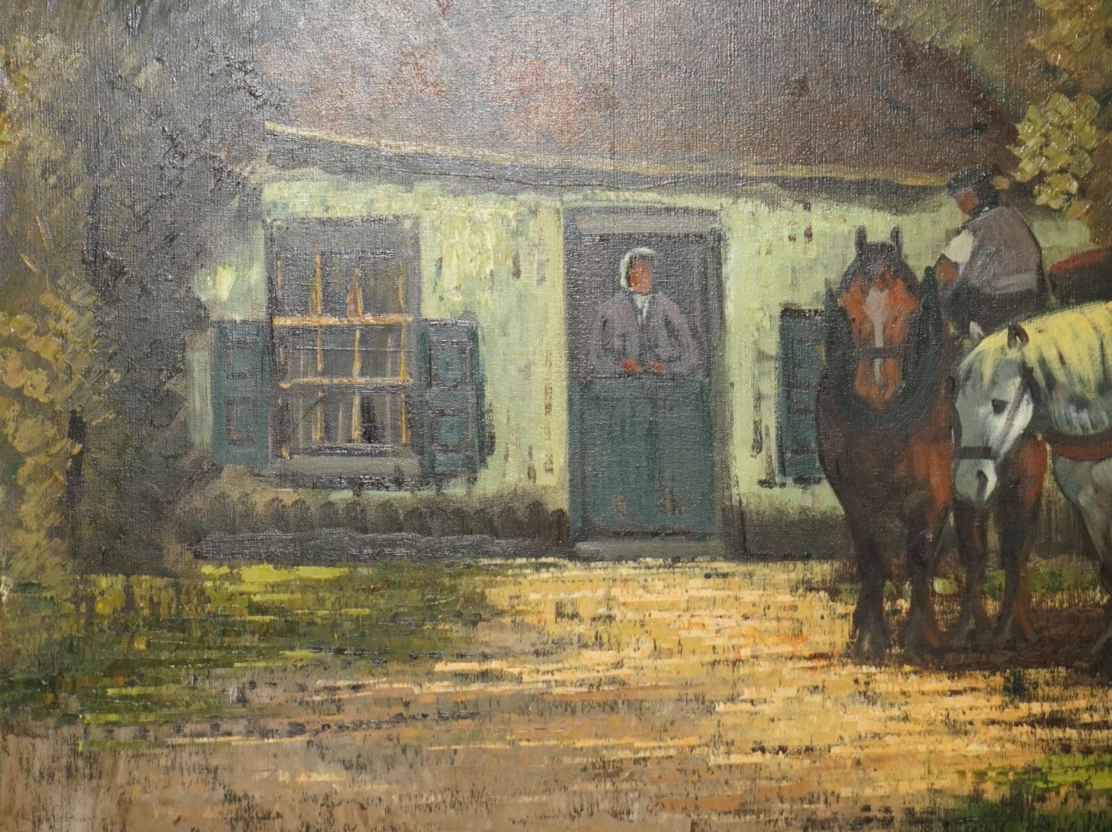 photo buy Extra Large 159x94cm H. Verbeelk Signed Oil Painting Of A Rural Scene With Horse