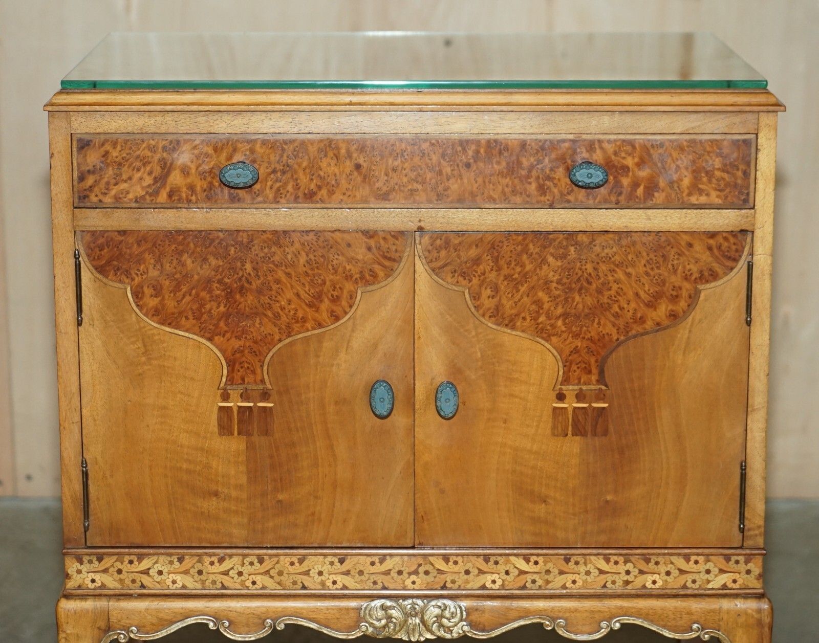 Finest Quality Waring & Gillow Burr Walnut Bedside Table Drawers Part Of A Suite photo Furniture