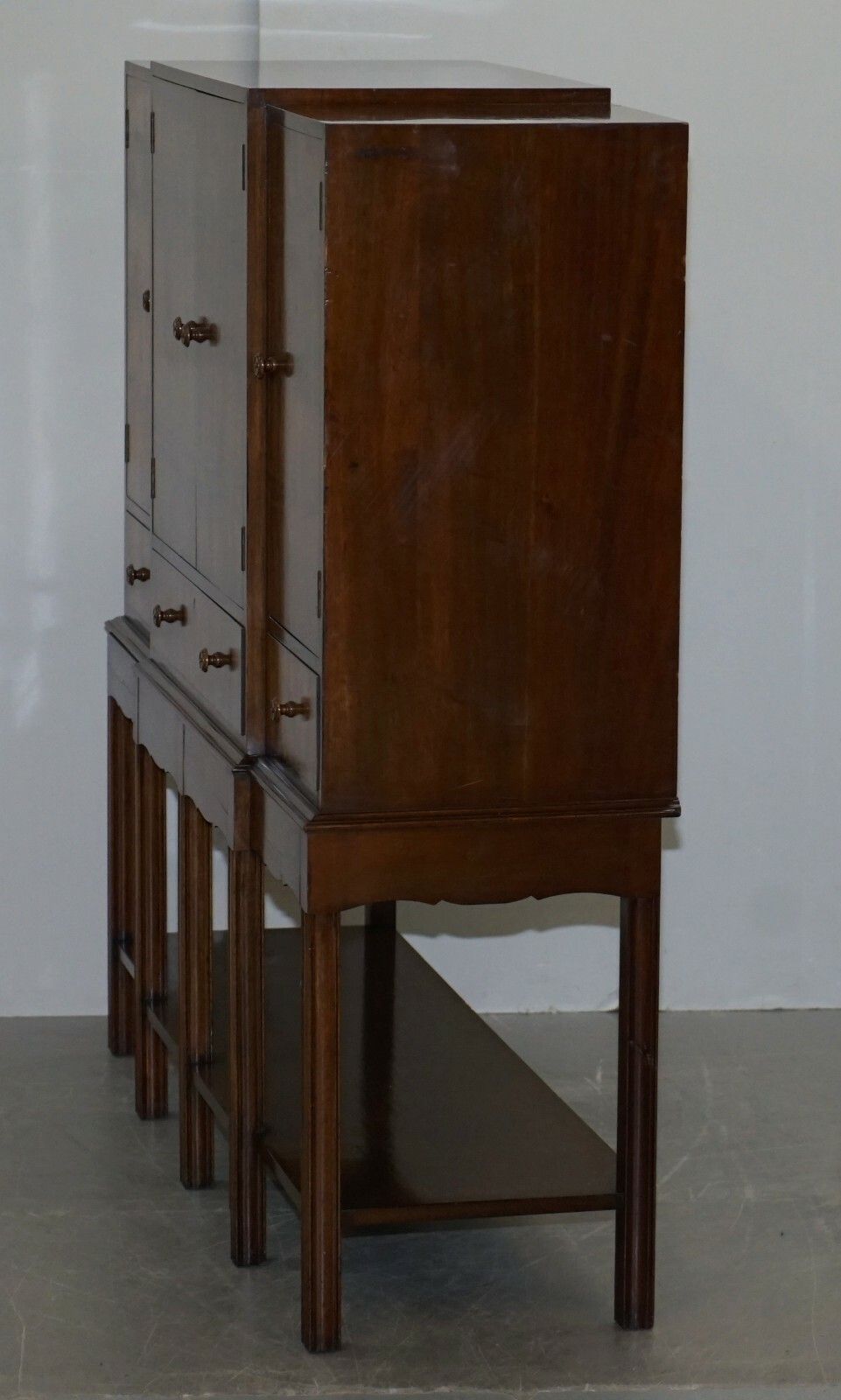 photo for sale Fine Vintage Waring & Gillows Ltd Fully Stamped Flamed Mahogany Drinks Cabinet
