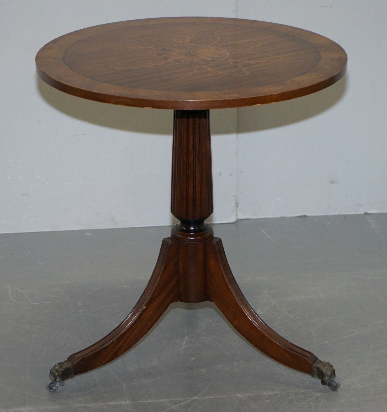 photo furniture Sublime Pair Of Burr Walnut Marquetry Inlay Large Side Tables Lion Paw Castors