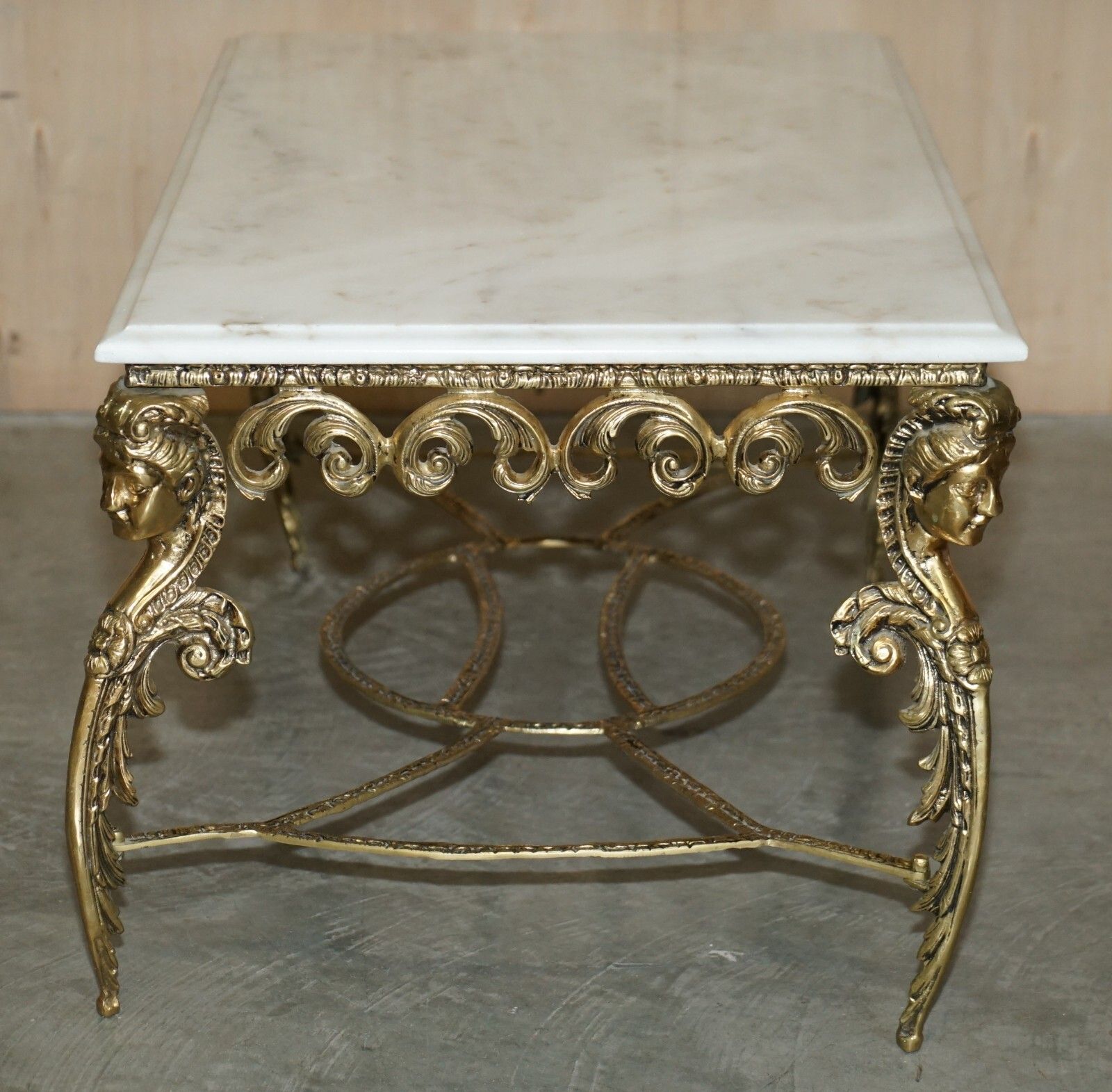 2250.0 Antique Italian Brass & Carrara Marble Coffee Table Circa 1880 Thick Cut Top photo