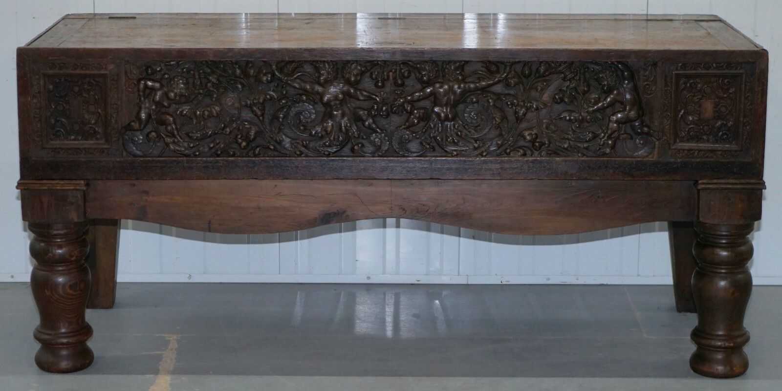 Very Rare Circa 1720 Trunk Chest Coffer On Stand Sideboard Carved Cherub Figures photo furniture