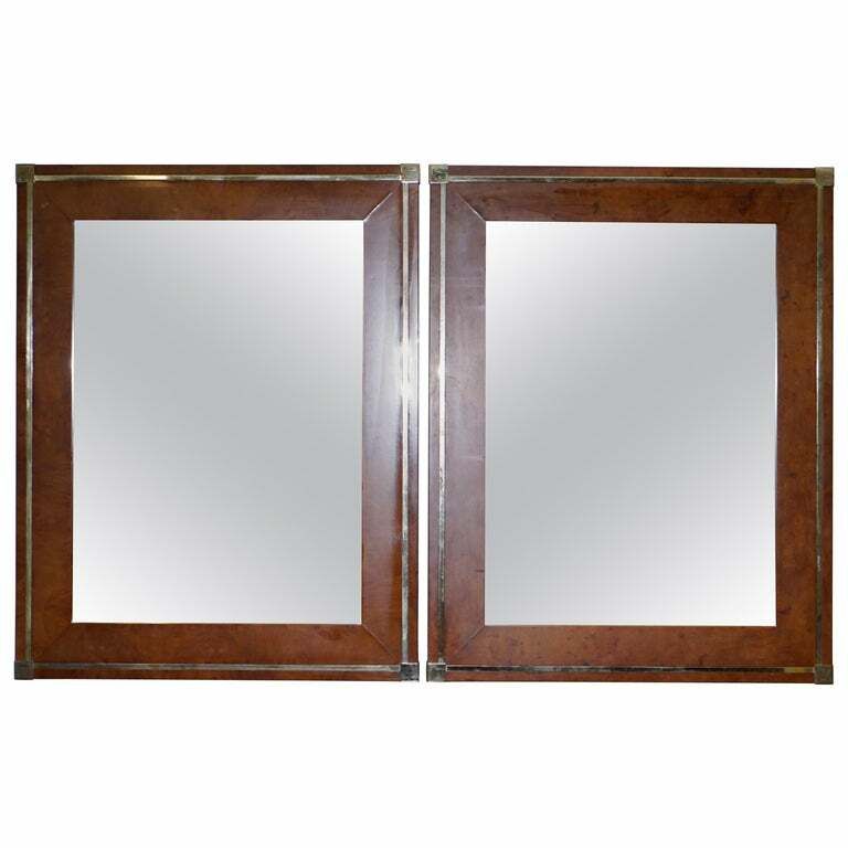 Matching Pair Of Mid Century Burr Walnut & Gold Plated Renato Zevi Wall Mirrors