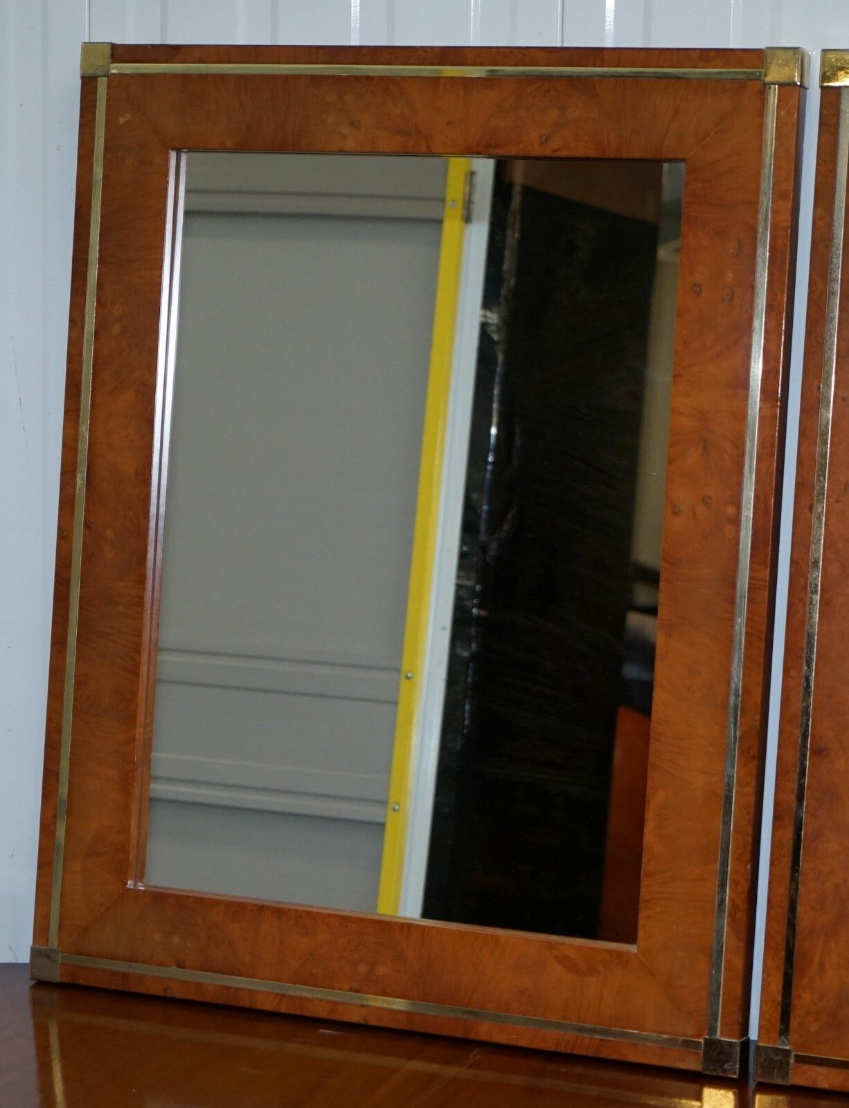 Matching Pair Of Mid Century Burr Walnut & Gold Plated Renato Zevi Wall Mirrors photo furniture