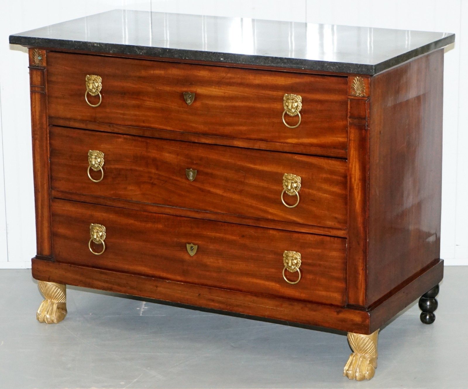 19th Century French Empire Chest Of Marble Topped Drawers Lion Hairy Paw Feet photo for sale