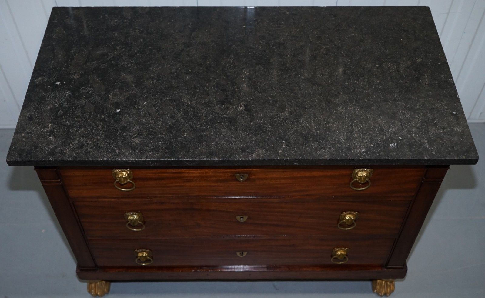 19th Century French Empire Chest Of Marble Topped Drawers Lion Hairy Paw Feet photo Furniture