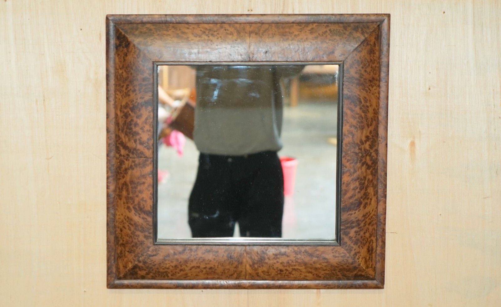 Antique Georgian Heavily Burr Burl Amboyna Cushion Framed Mirror Paneled Back photo furniture