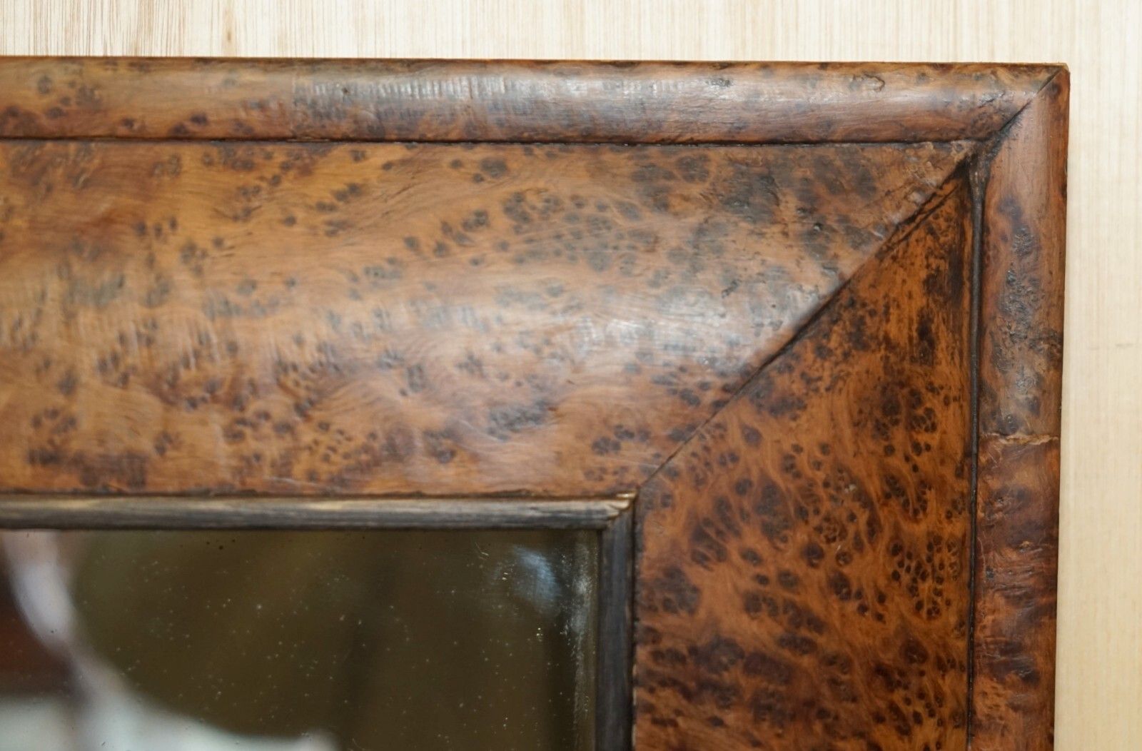 Antique Georgian Heavily Burr Burl Amboyna Cushion Framed Mirror Paneled Back photo Home Decor